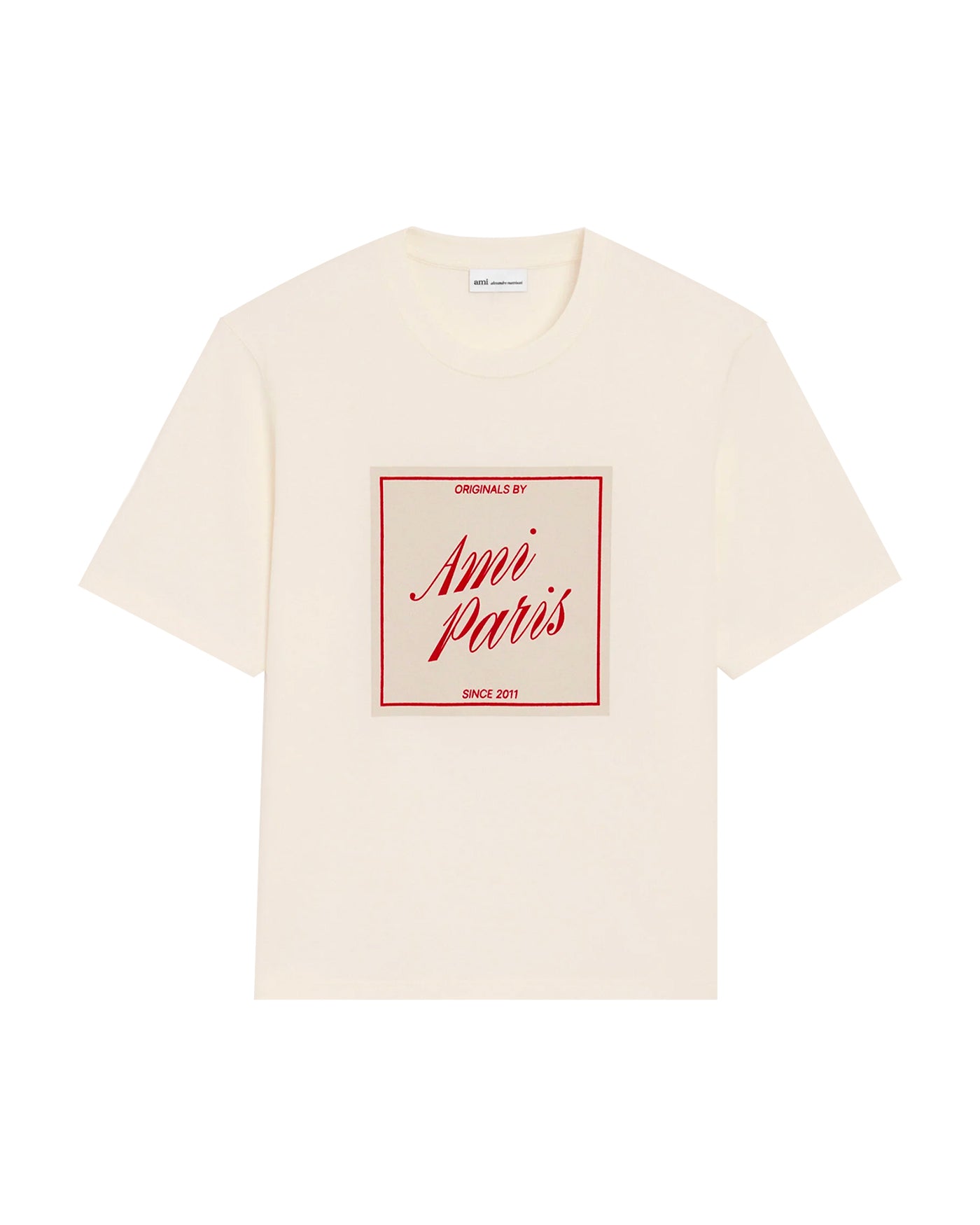 T-shirt Ami Paris crème graphic carré rouge Originals By Ami Paris face