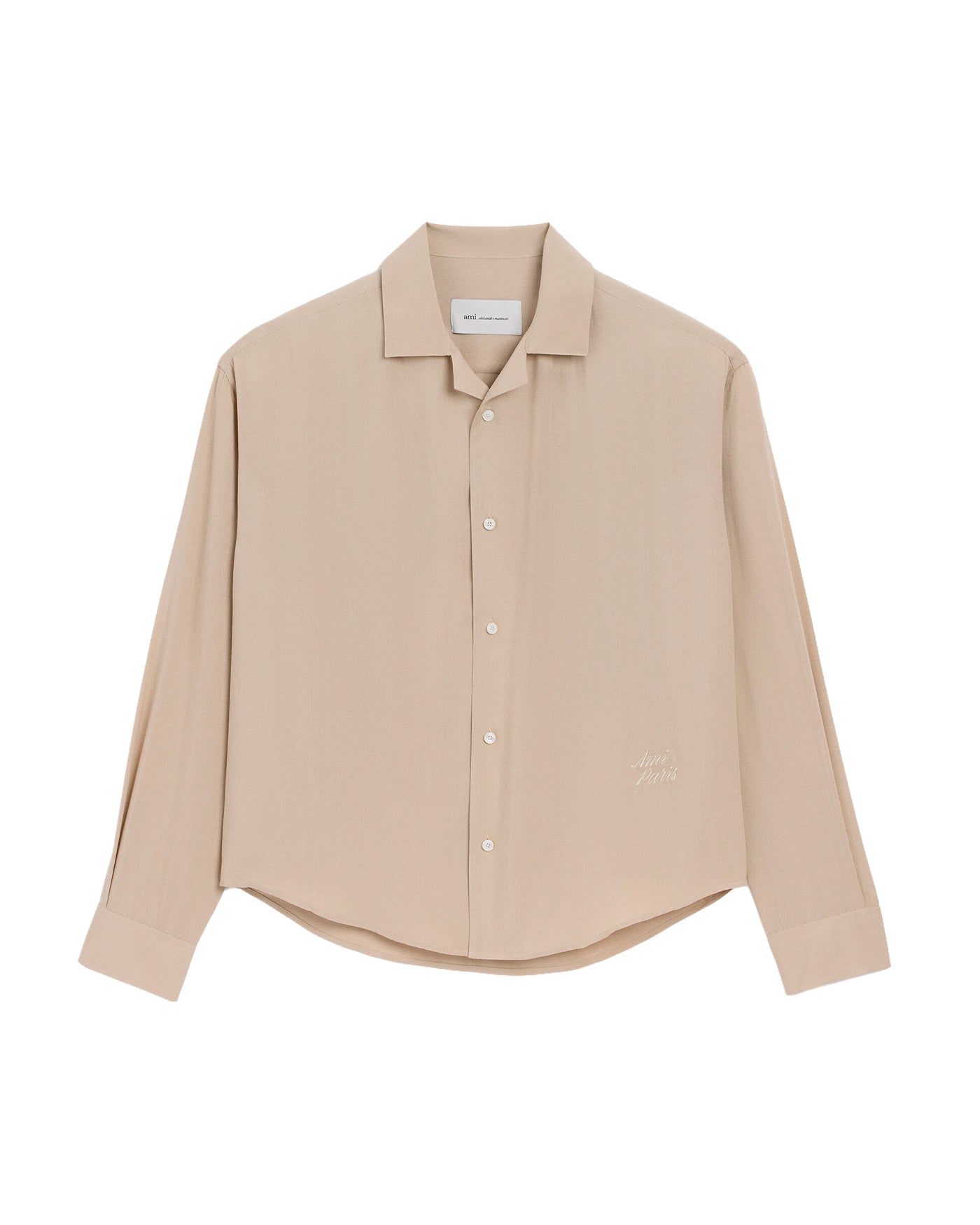 Chemise Ami Paris boxy café crème col ouvert logo scripted brodé face