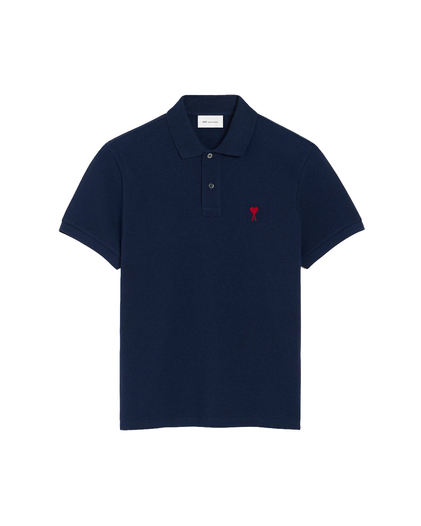 Polo Ami Paris Ami de Coeur bleu nuit logo rouge vue de face packshot