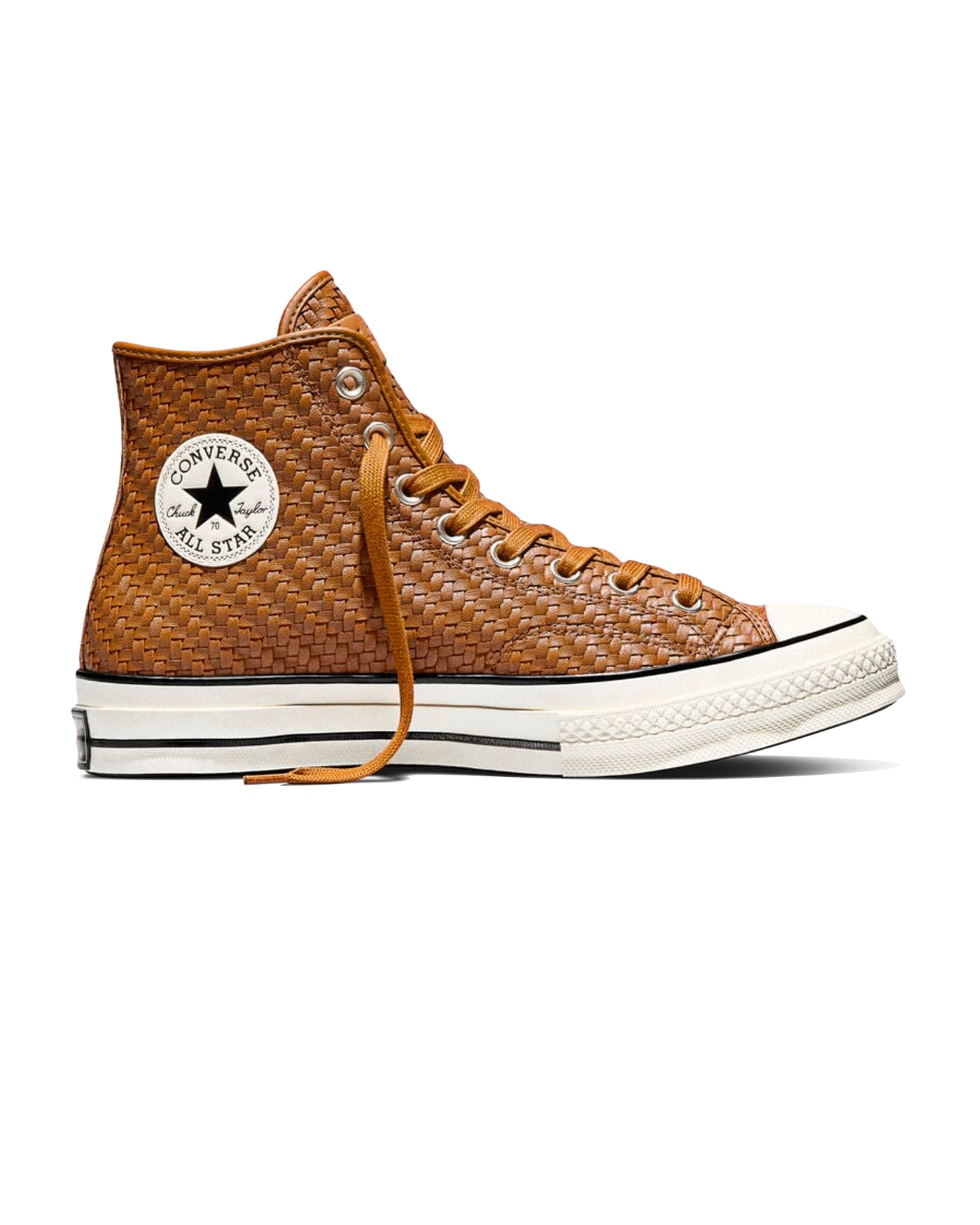 Sneakers Converse Chuck 70 Hi caramel cuir tressé semelle ivoire profil gauche