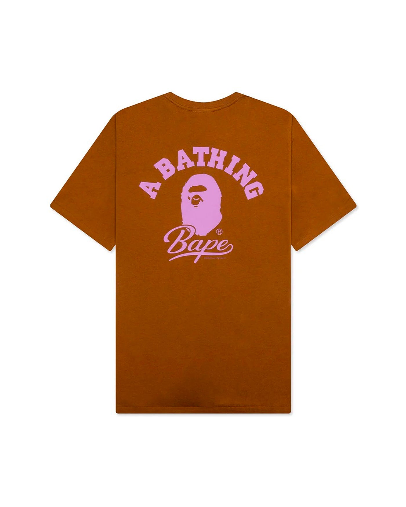 T-shirt Bape marron imprimé college A Bathing Bape rose tête de singe dos