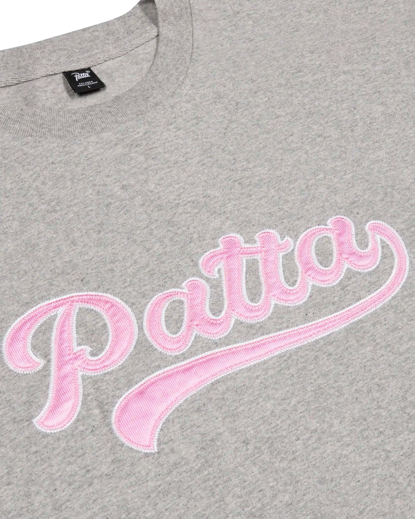 T-shirt Patta Logo Tail gris chiné détail broderie logo Patta rose