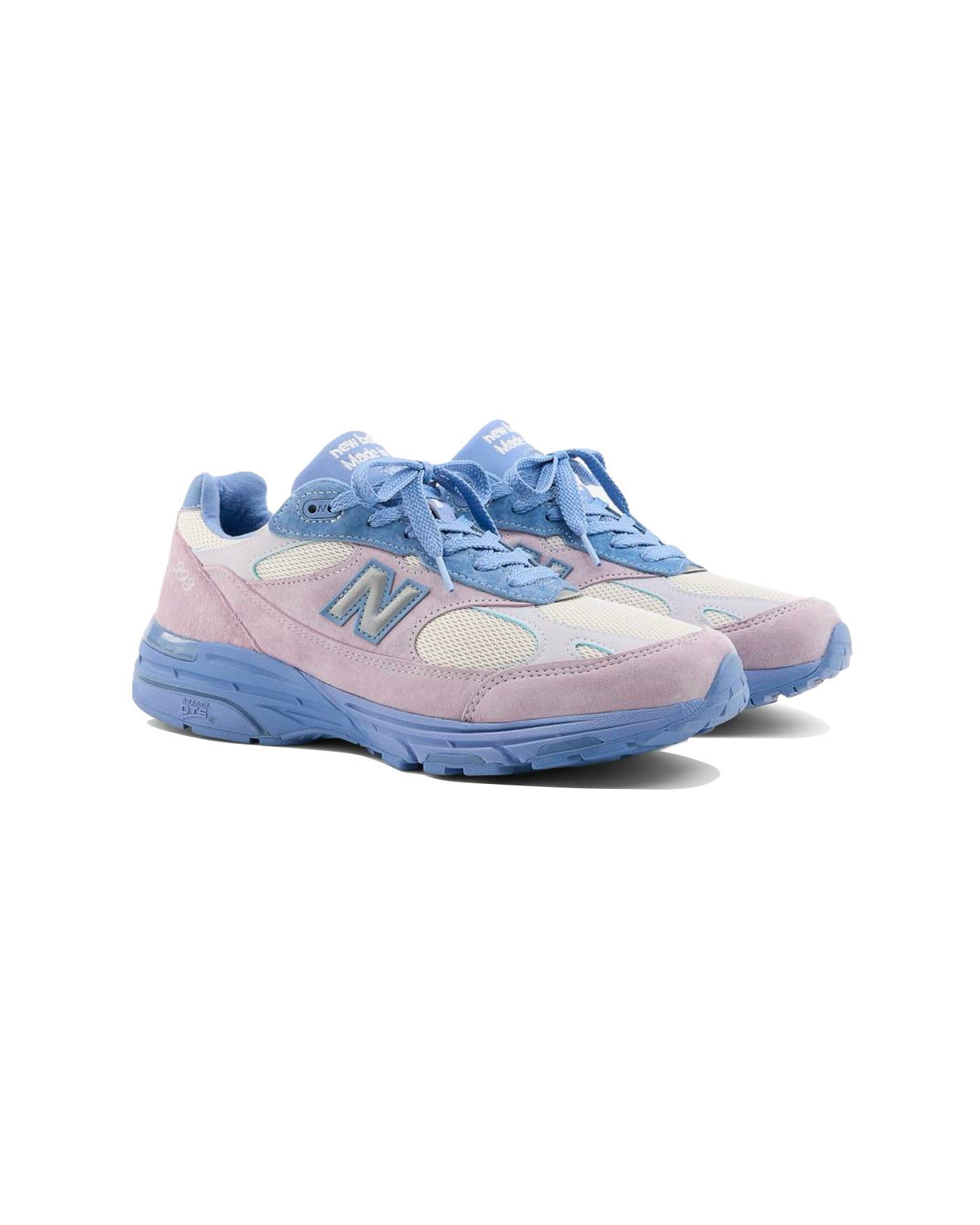 Sneakers New Balance 993 Washington lilas et bleu ciel vue trois quarts face