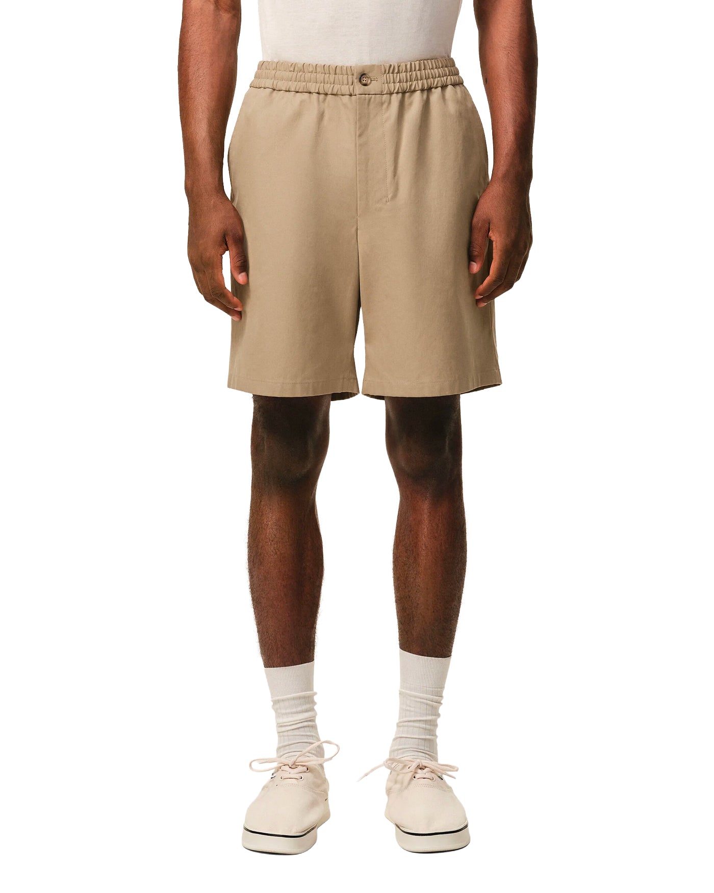 Short Ami Paris beige taupe face porté élastique taille bouton