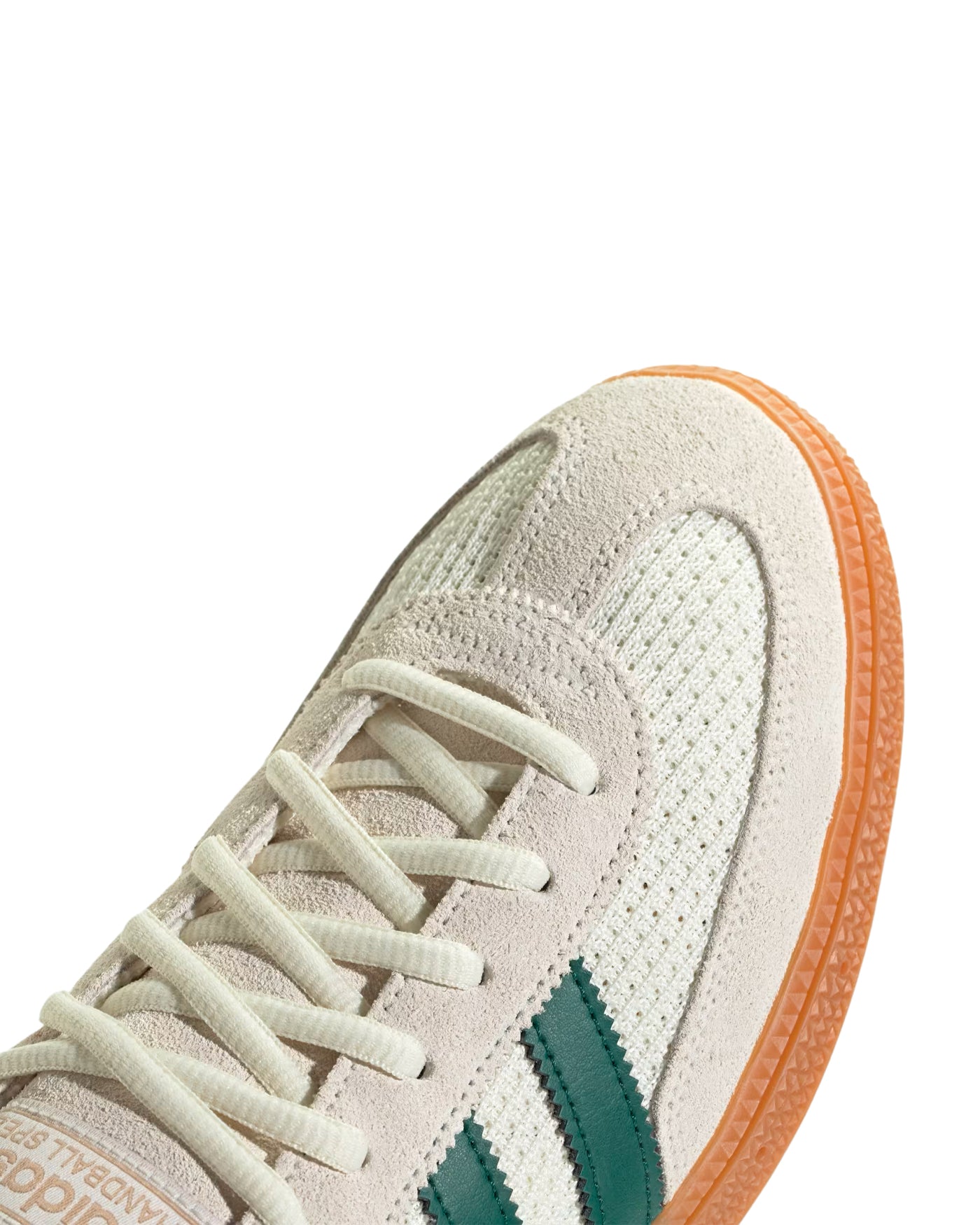 Sneakers Adidas Handball Spezial blanc cassé et vert collegiate, détail avant