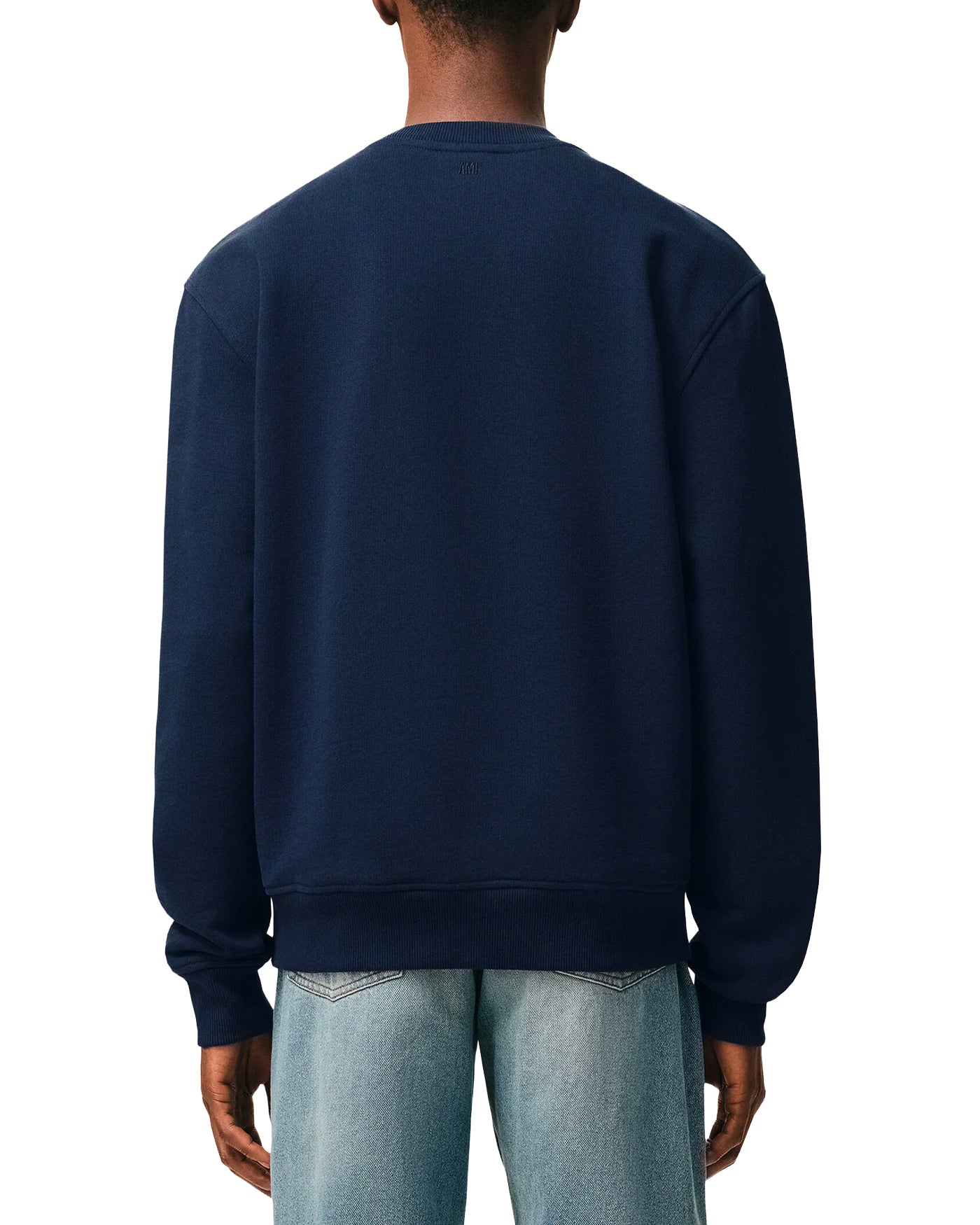 Sweat col rond Ami Paris marine coton porté vue dos sans logo visible