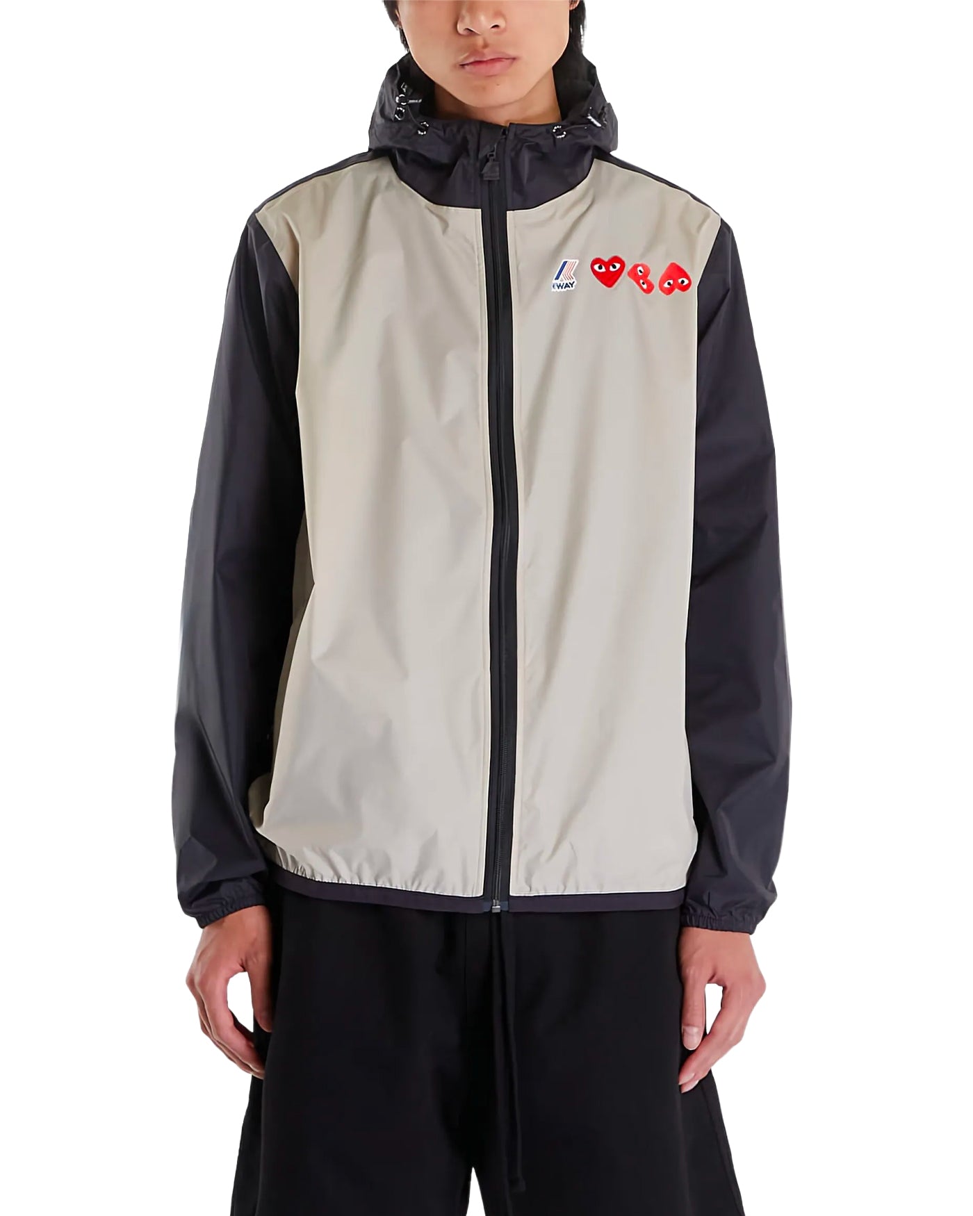 Coupe-vent Comme des Garçons Play x K-Way beige noir face porté