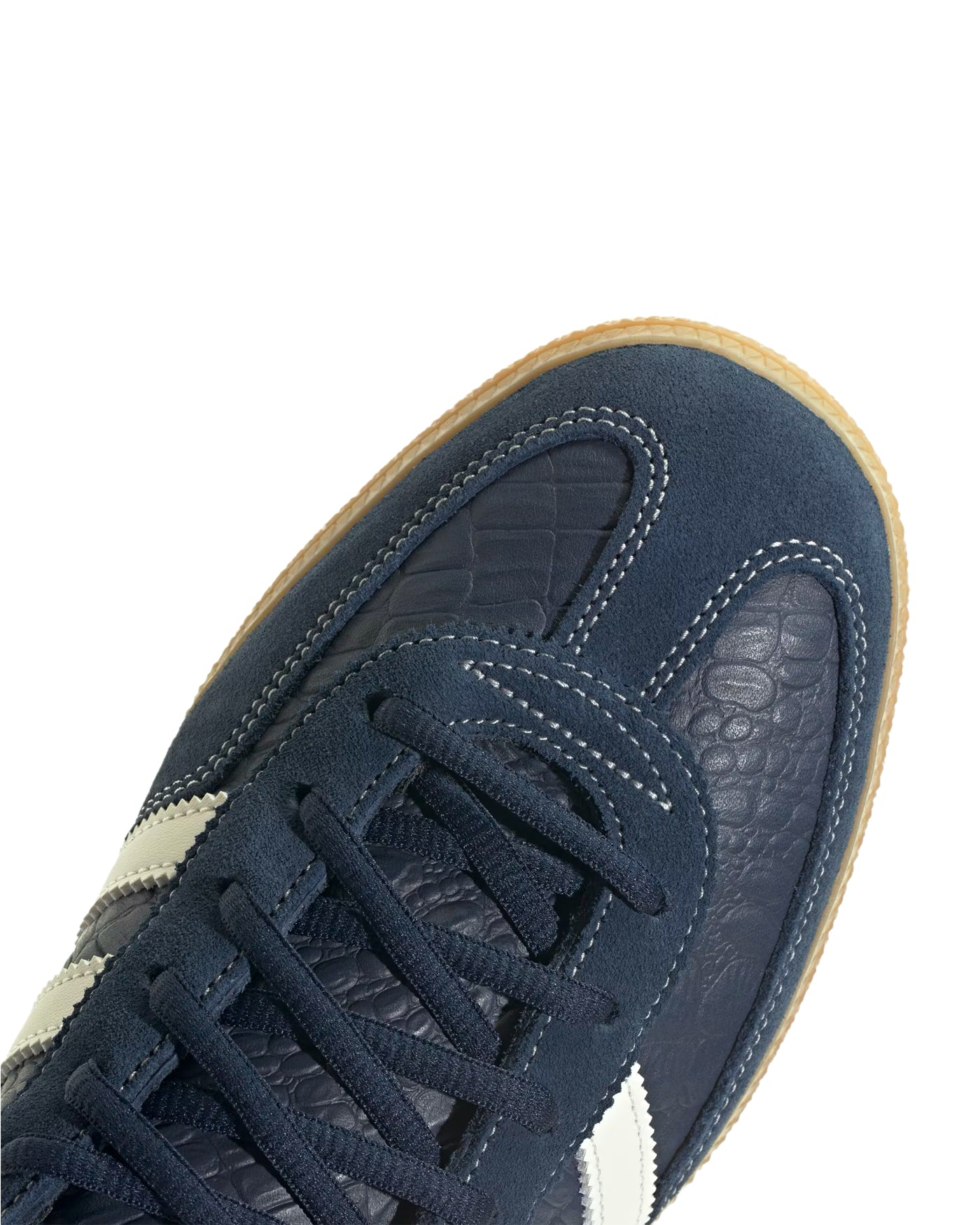 Sneakers Adidas Handball Spezial bleu indigo et crème, détail empeigne