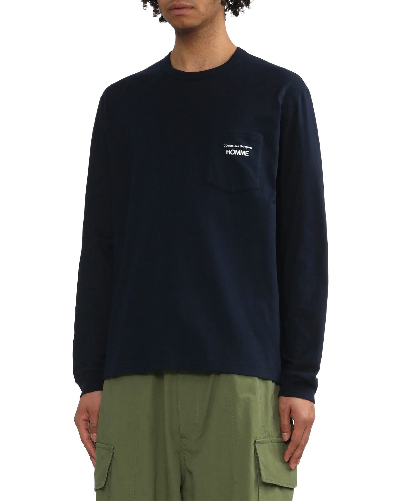 T-shirt manches longues Comme des Garçons Homme navy poche logo profil droit