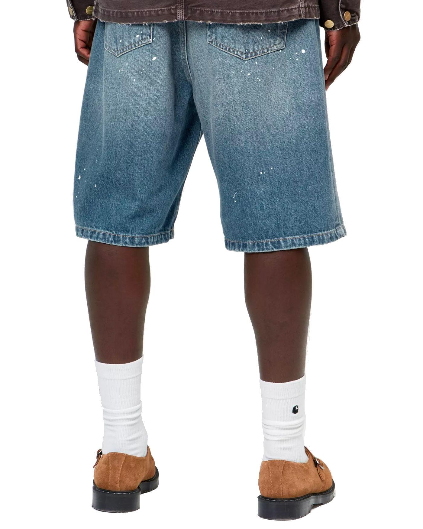 Short denim homme Carhartt WIP Landon bleu destroy wash porté dos