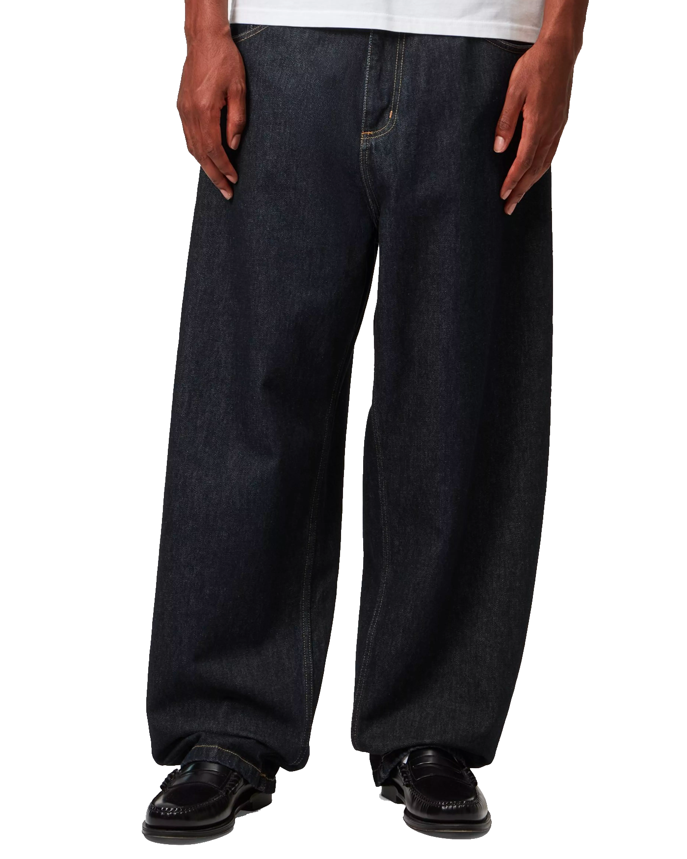 Jeans large Carhartt WIP Brandon Pant bleu rinsed porté homme face