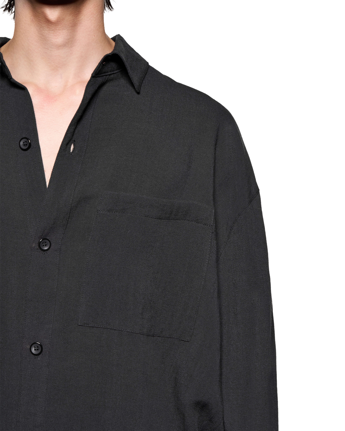 DRAPE SLUB BOX DRESS SHIRT BLACK
