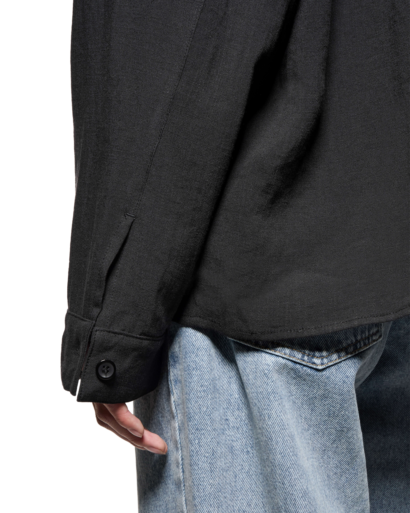 DRAPE SLUB BOX DRESS SHIRT BLACK