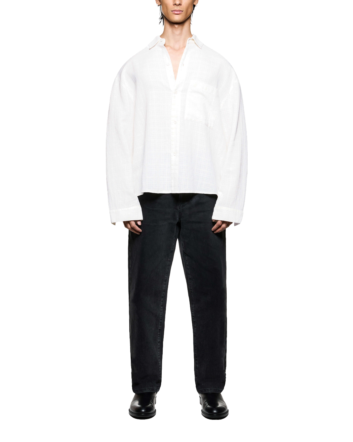 LOOSE WEAVE CHECK BOX DRESS SHIRT BONE