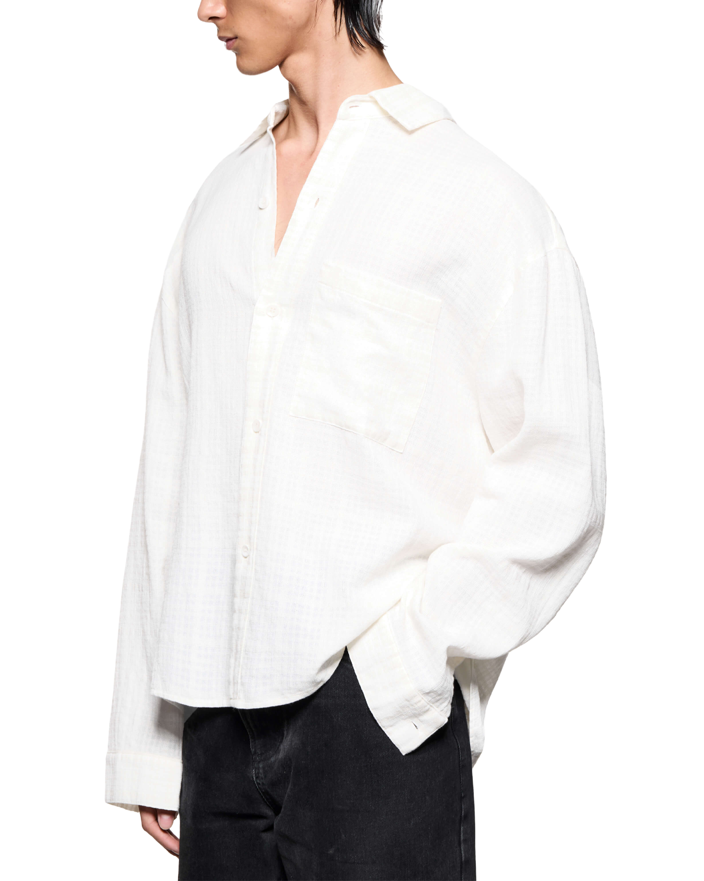 LOOSE WEAVE CHECK BOX DRESS SHIRT BONE
