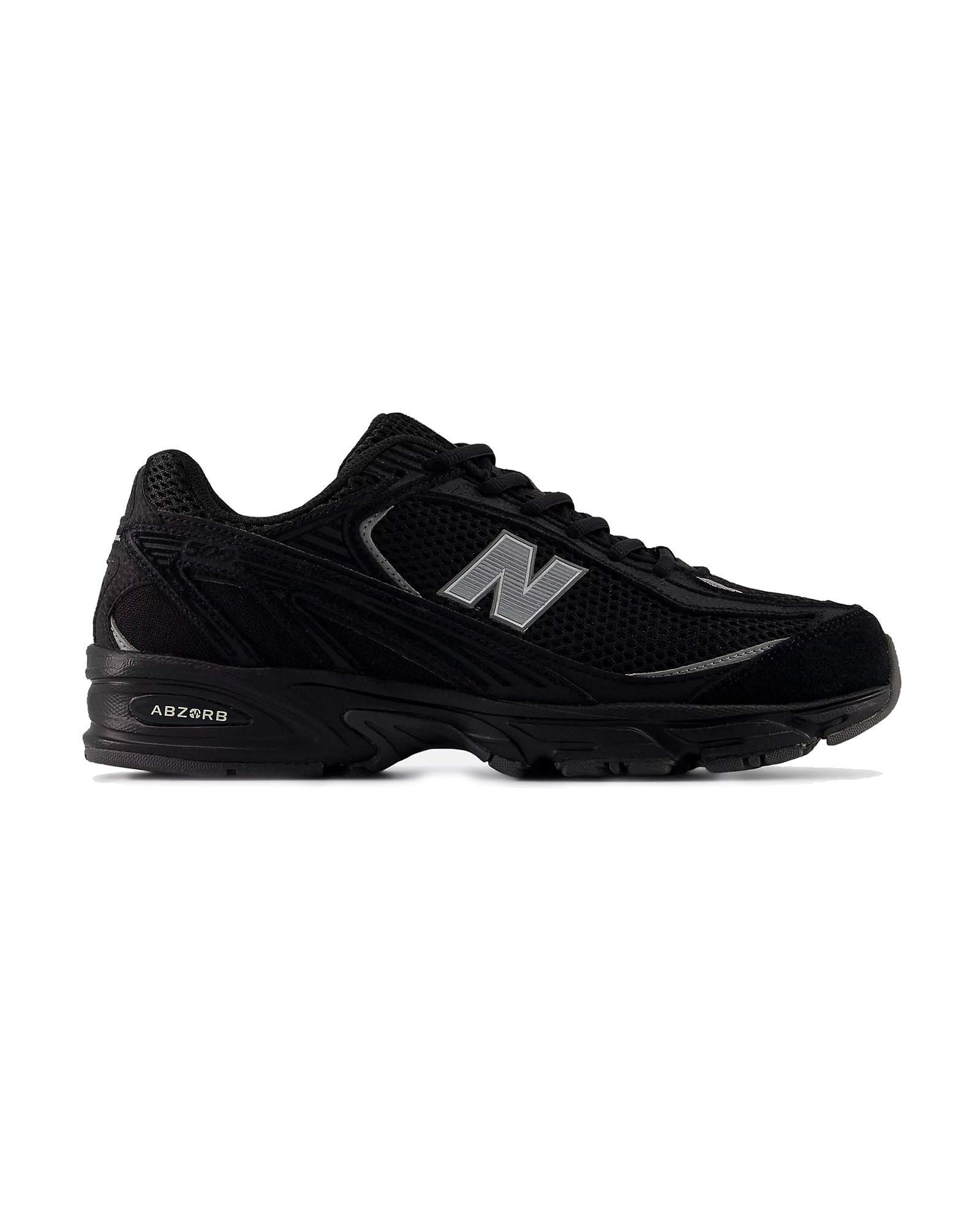 Sneakers New Balance 509 noir total avec logo argent profil droit