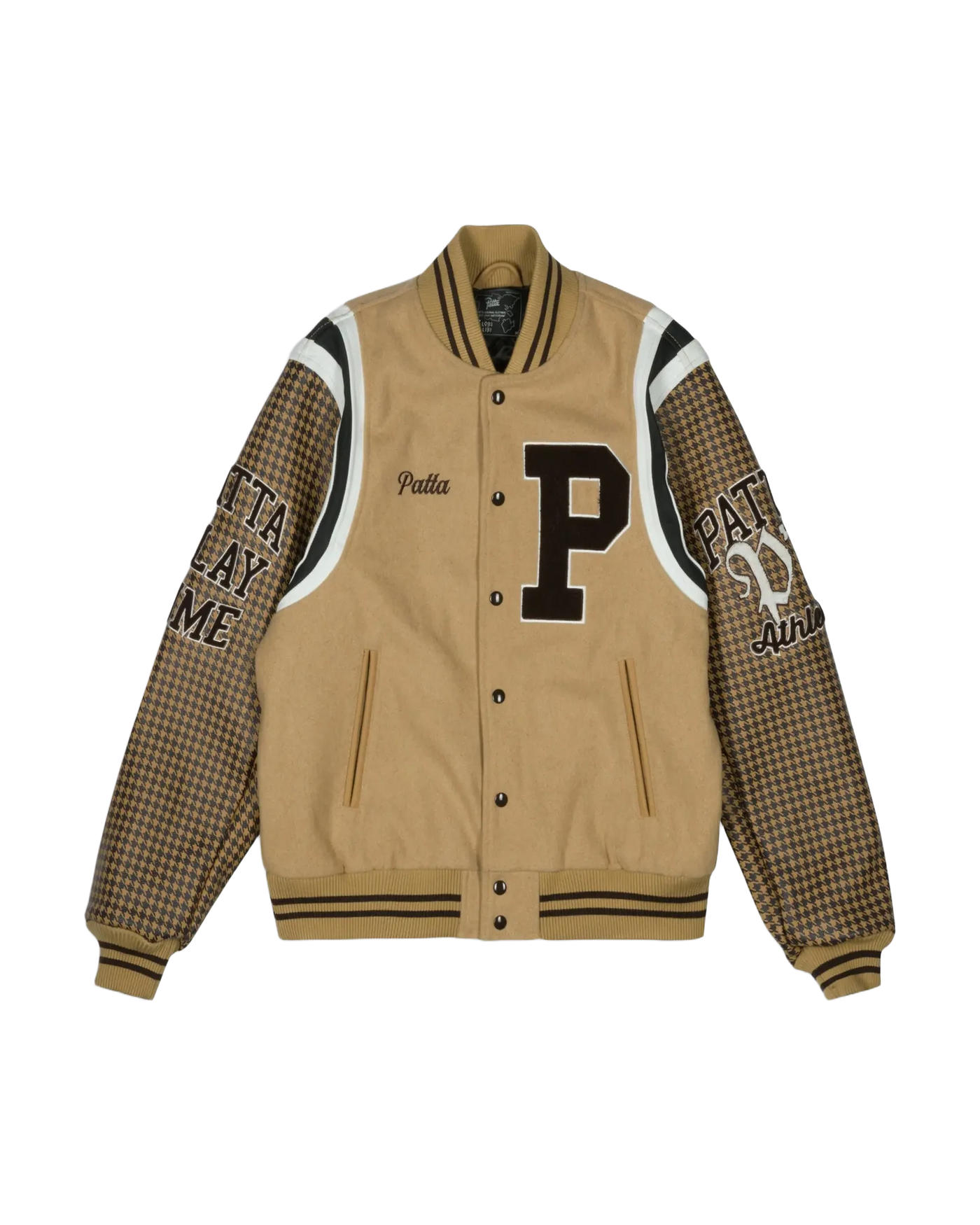Veste varsity Patta Athletic Houndstooth camel et pied-de-poule marron face
