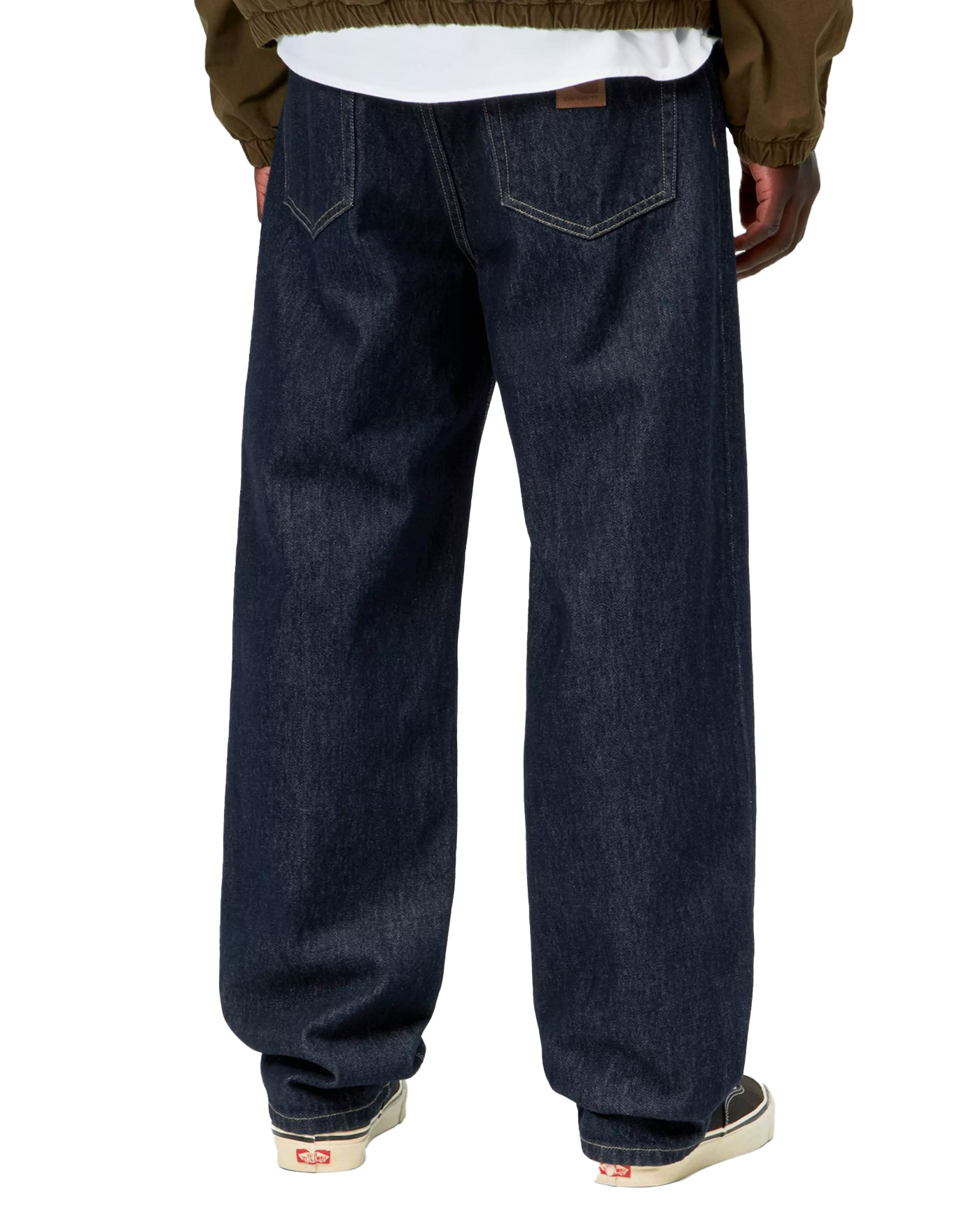 Jeans Carhartt WIP Aaron denim bleu rincé portés coupe ample dos