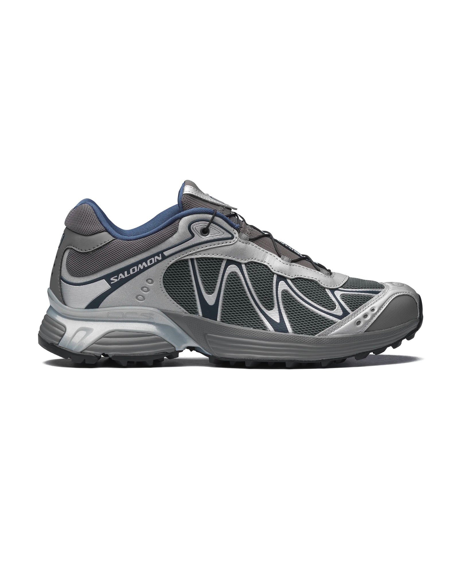 Sneakers Salomon XT-Whisper gris argent et bleu marine profil gauche