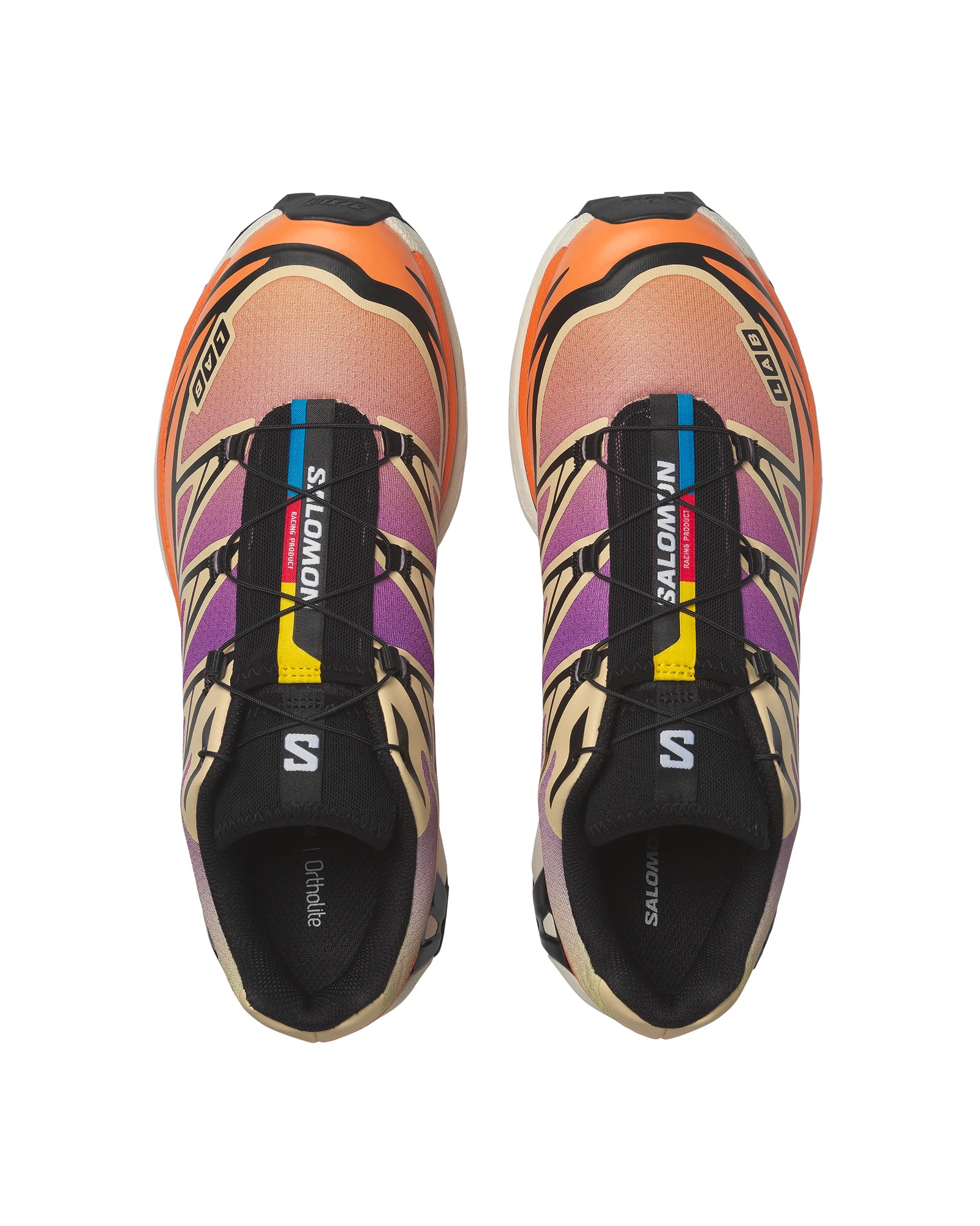 Sneakers Salomon XT6 Black Almond Cream orange et violet vue du dessus