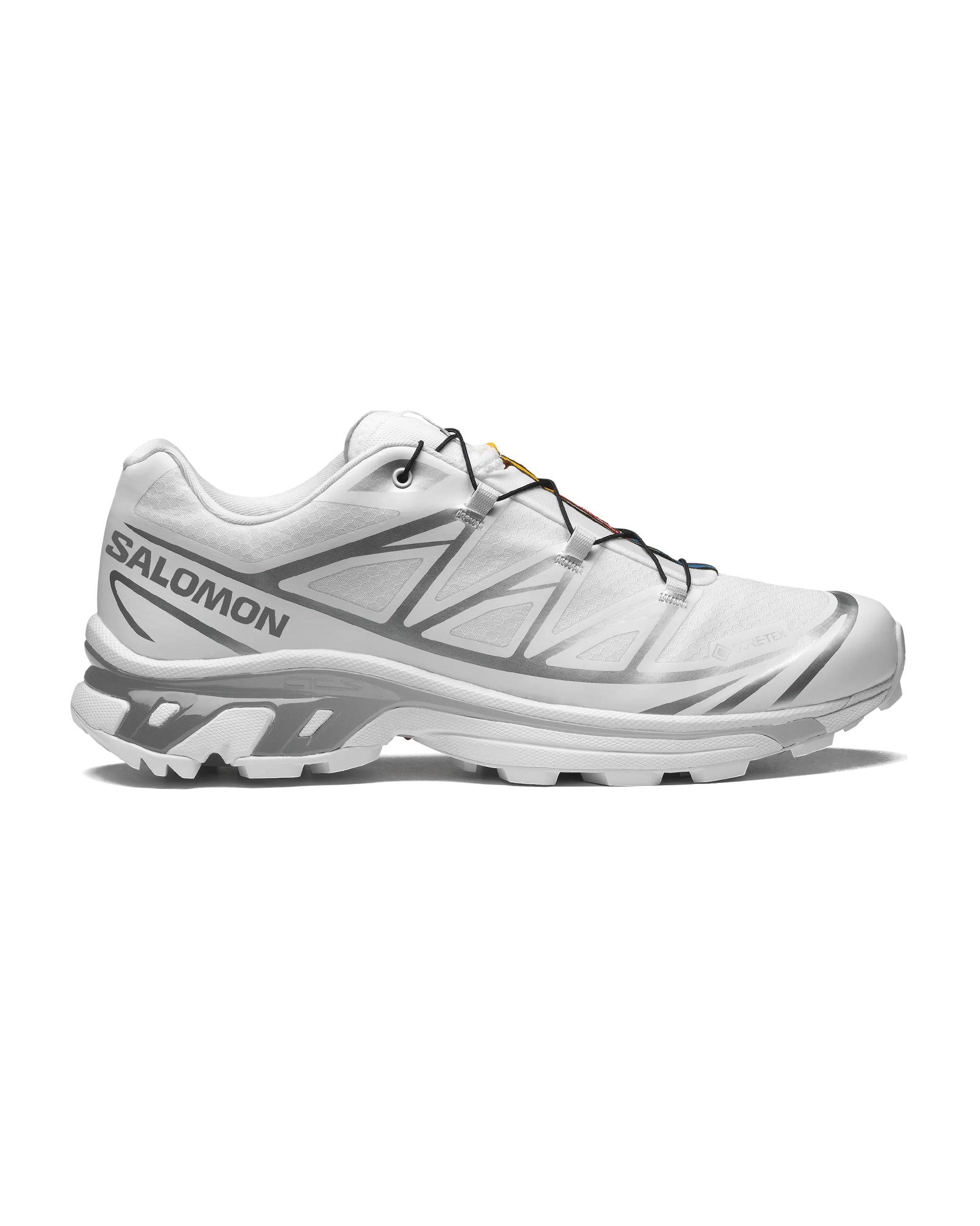 Sneakers Salomon XT6 GTX Gore-Tex blanc et gris argenté profil gauche