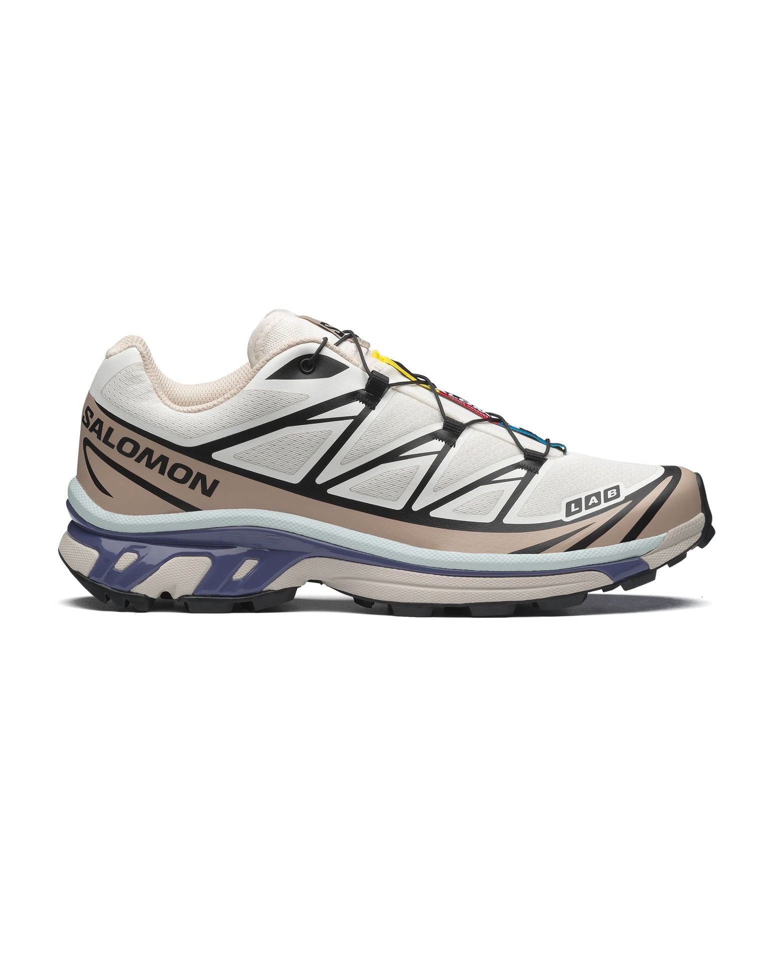 Sneakers Salomon XT6 Vanilla Ice Oxford Tan Heron blanc beige et bleu profil gauche