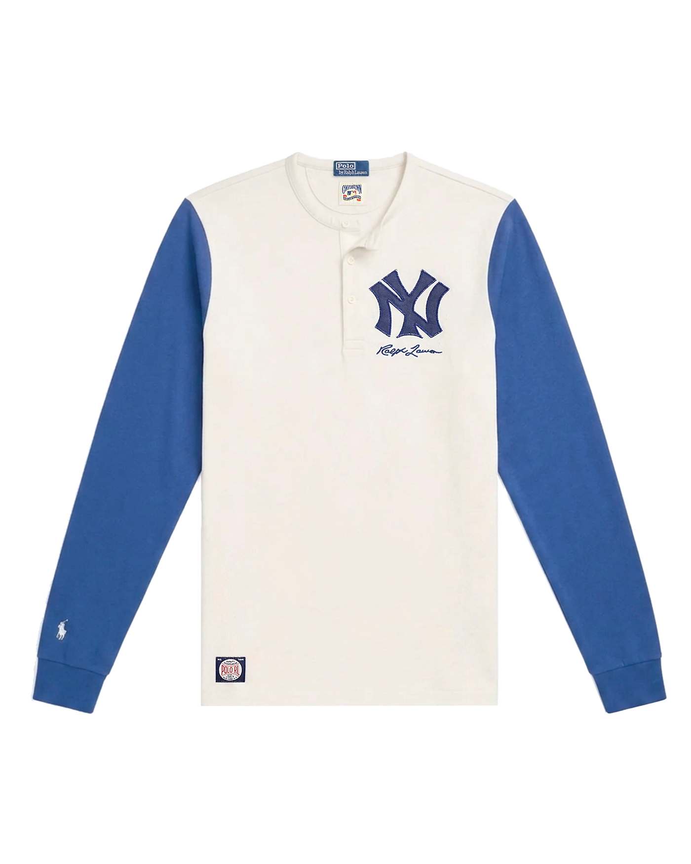 T-shirt manches longues Ralph Lauren x Yankees écru et bleu logo NY face