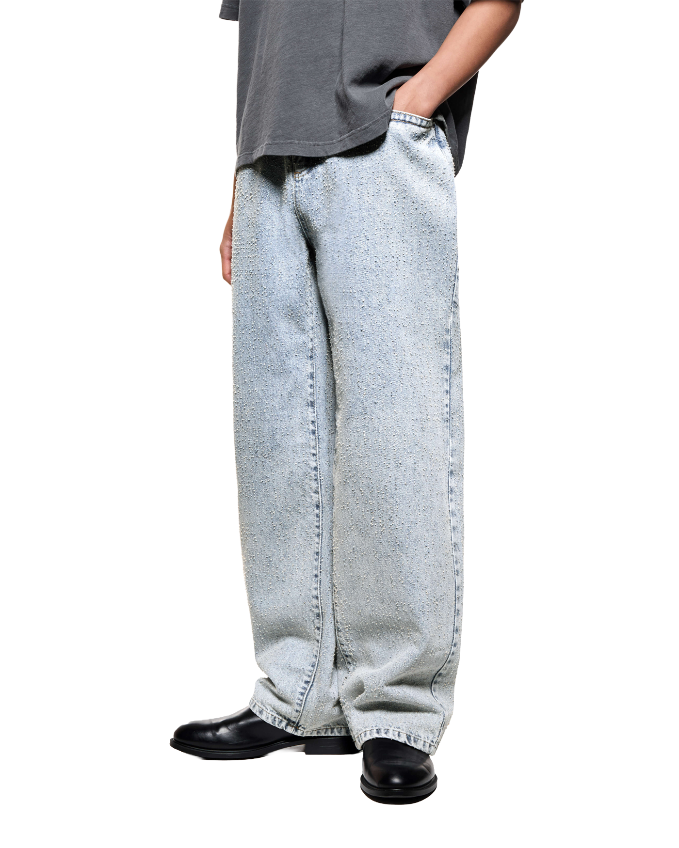 TWISTED WEAVE WIDE LEG JEANS BLEACH WASH