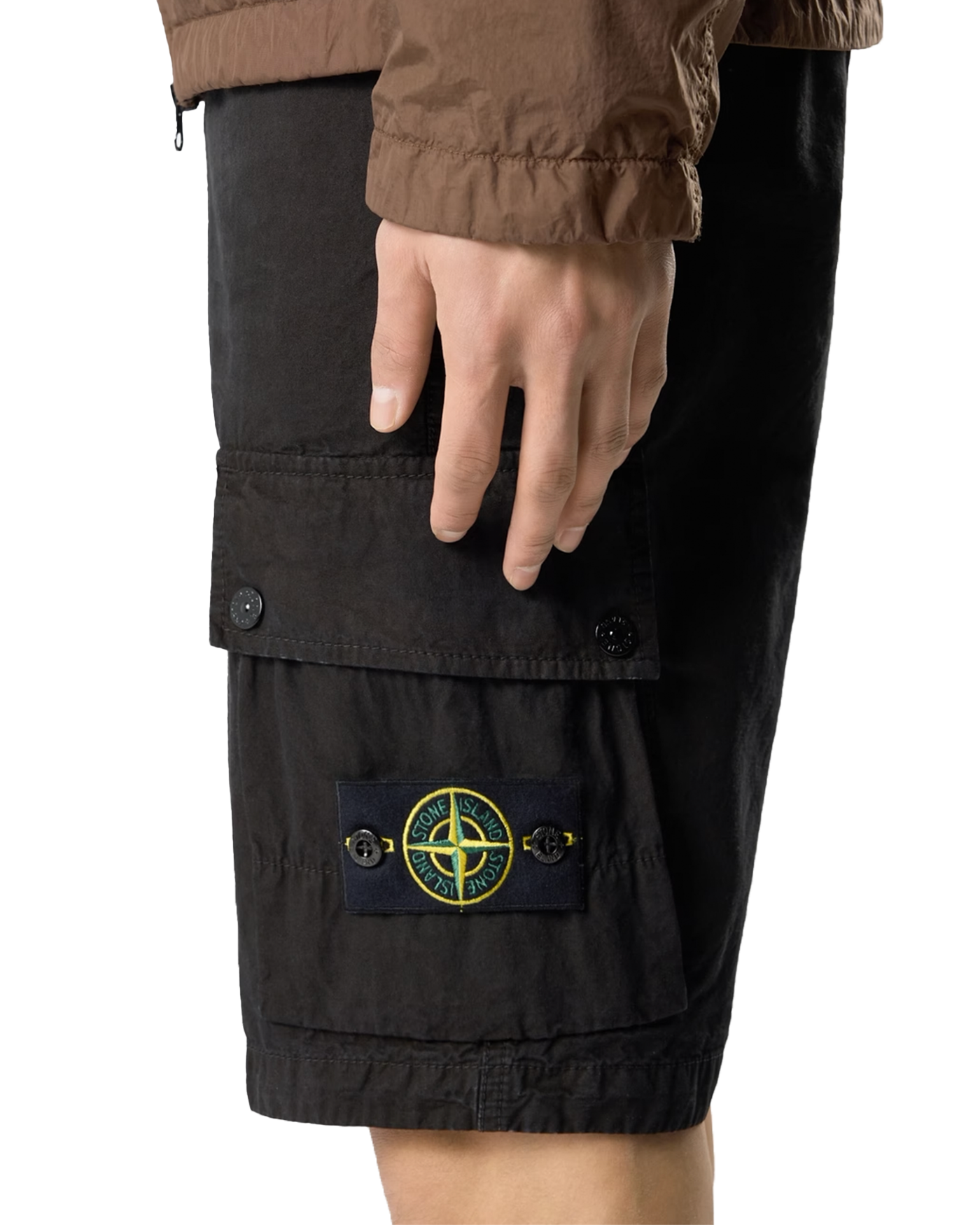 Bermuda cargo coton Stone Island noir badge boussole profil gauche