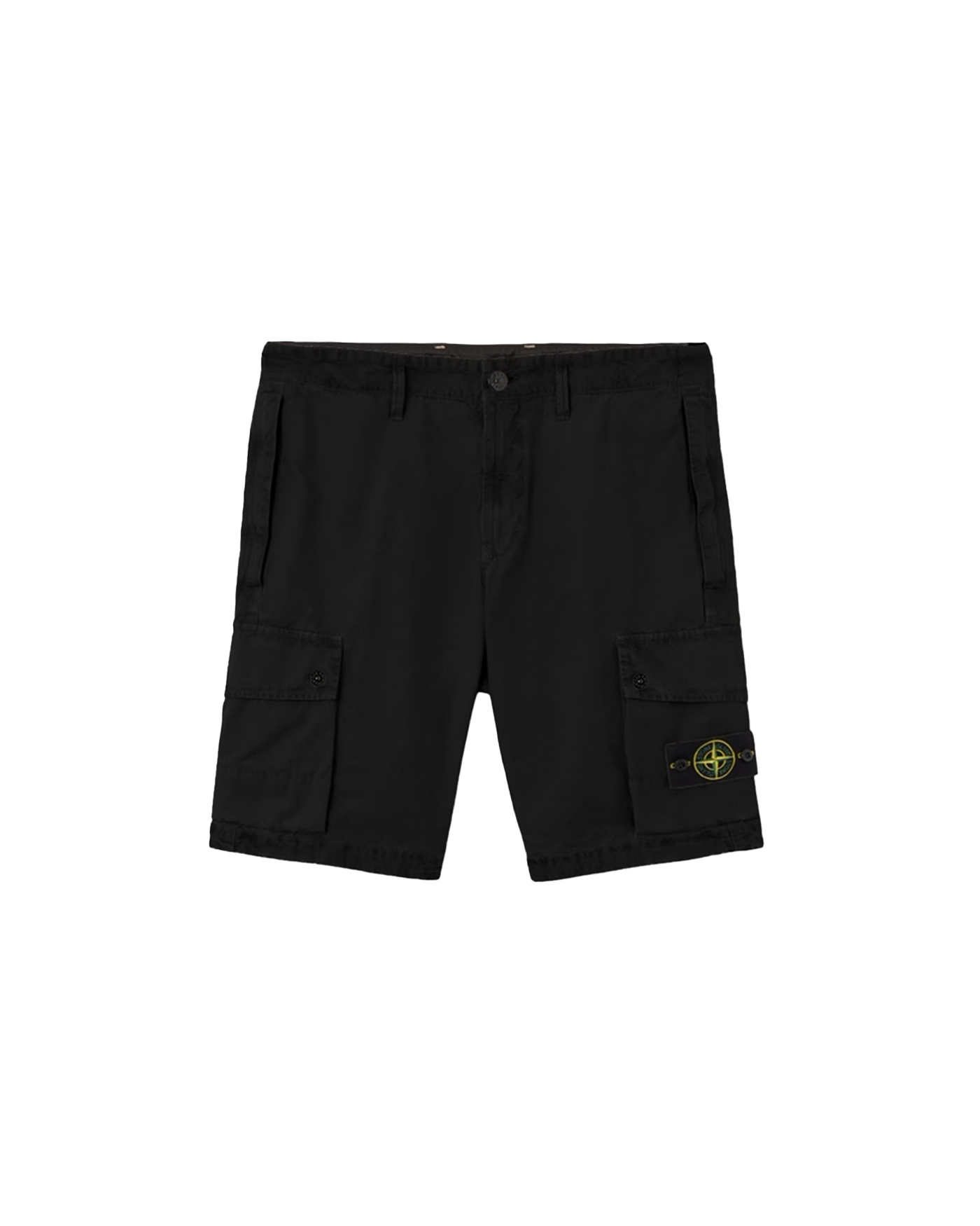Bermuda cargo coton Stone Island noir badge boussole poches face