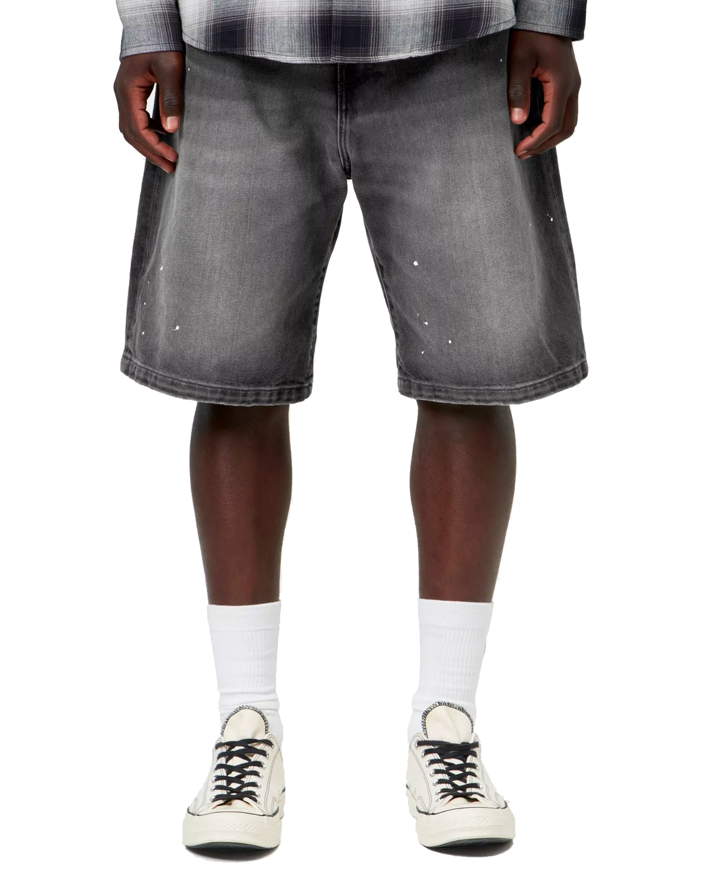 Short denim homme Carhartt WIP Landon noir destroy wash porté face