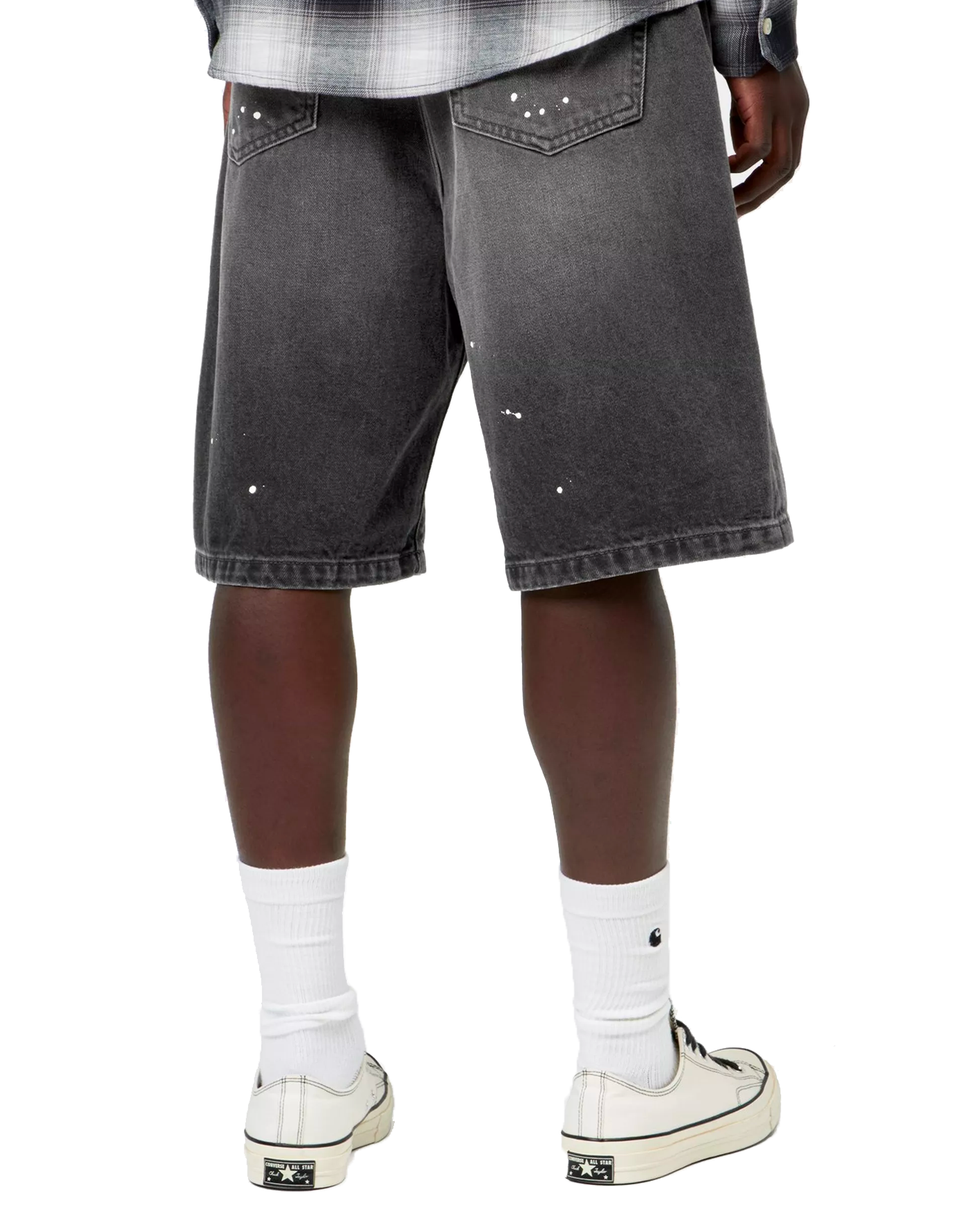 Short denim homme Carhartt WIP Landon noir destroy wash porté dos