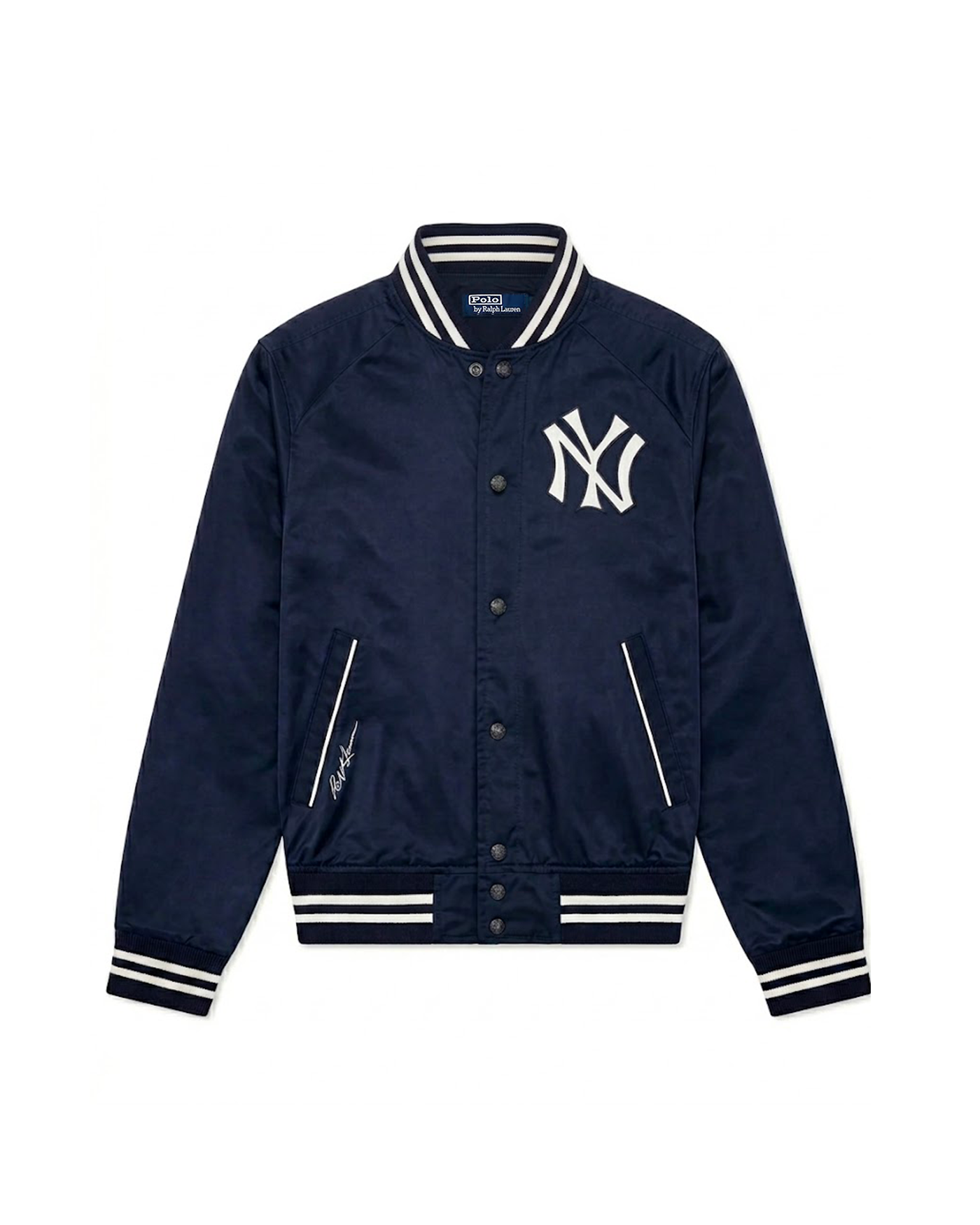 Veste baseball satin Yankees Ralph Lauren bleu marine, vue face