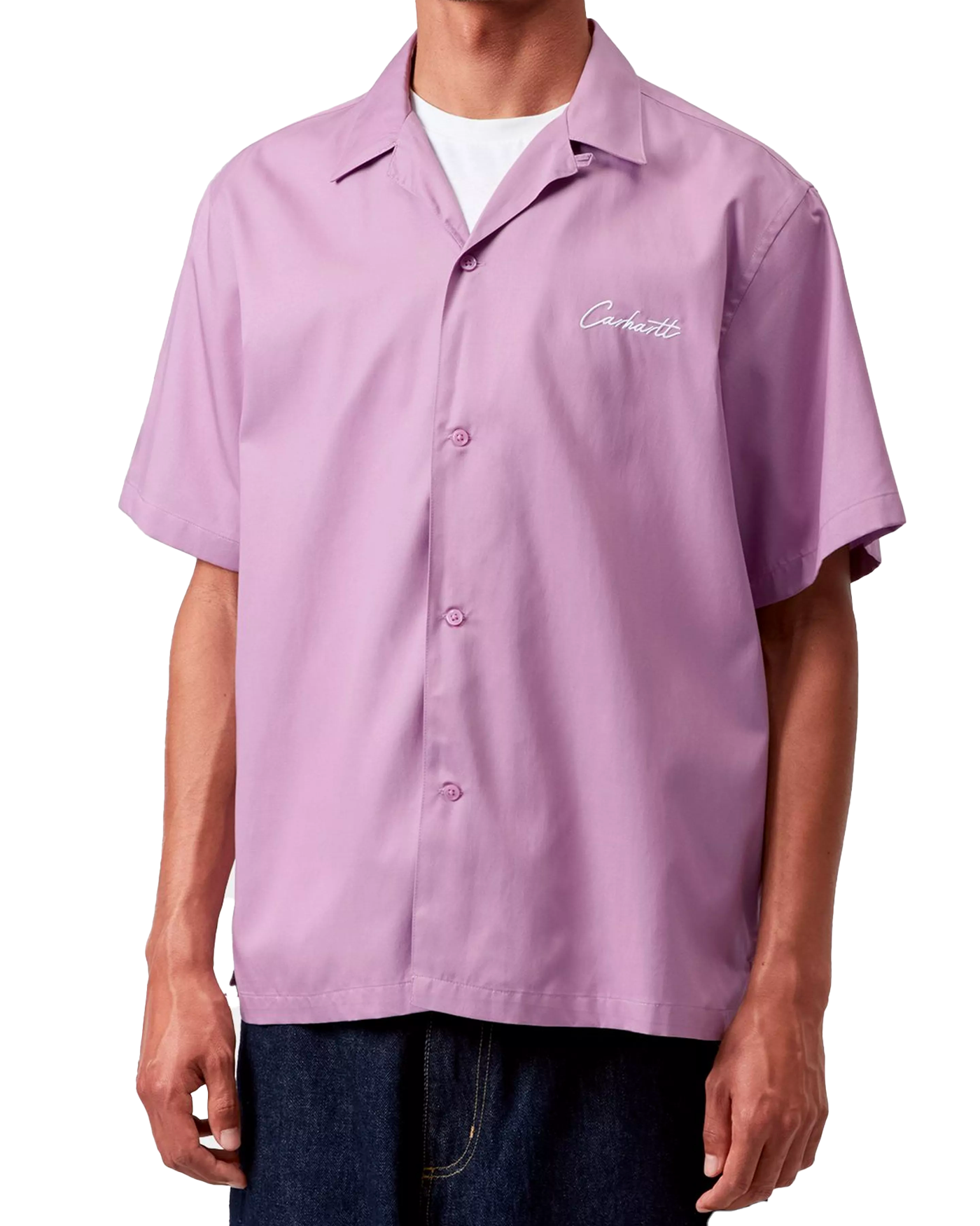 Chemise manches courtes Carhartt WIP Delray violette portée face