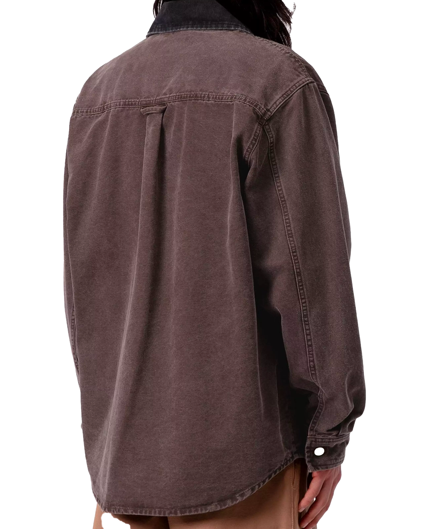 Chemise Carhartt WIP Mitch canvas marron col velours noir portée dos