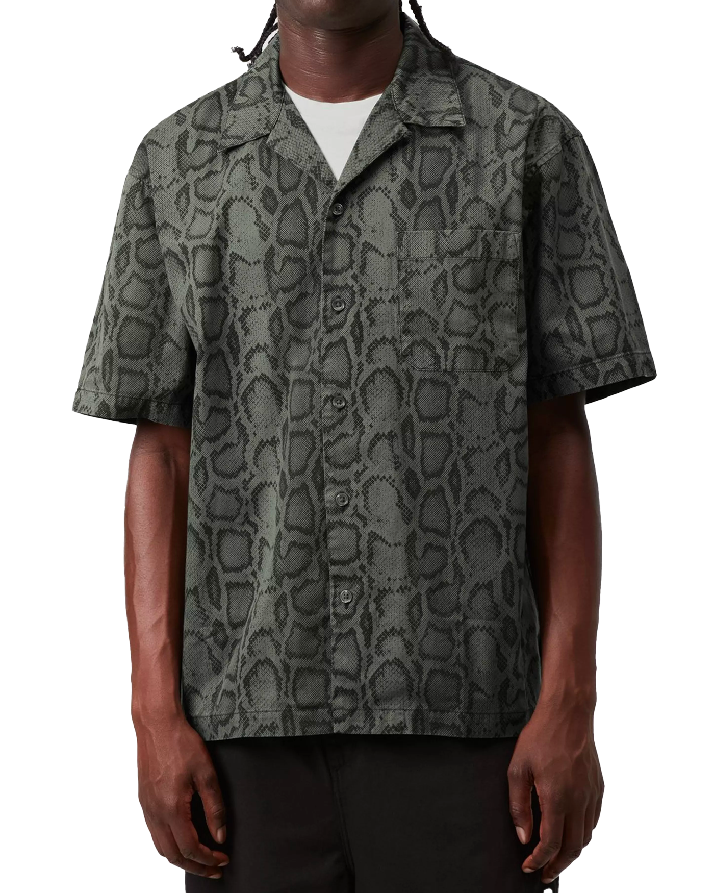 Chemise manches courtes Carhartt WIP kaki imprimé serpent portée face