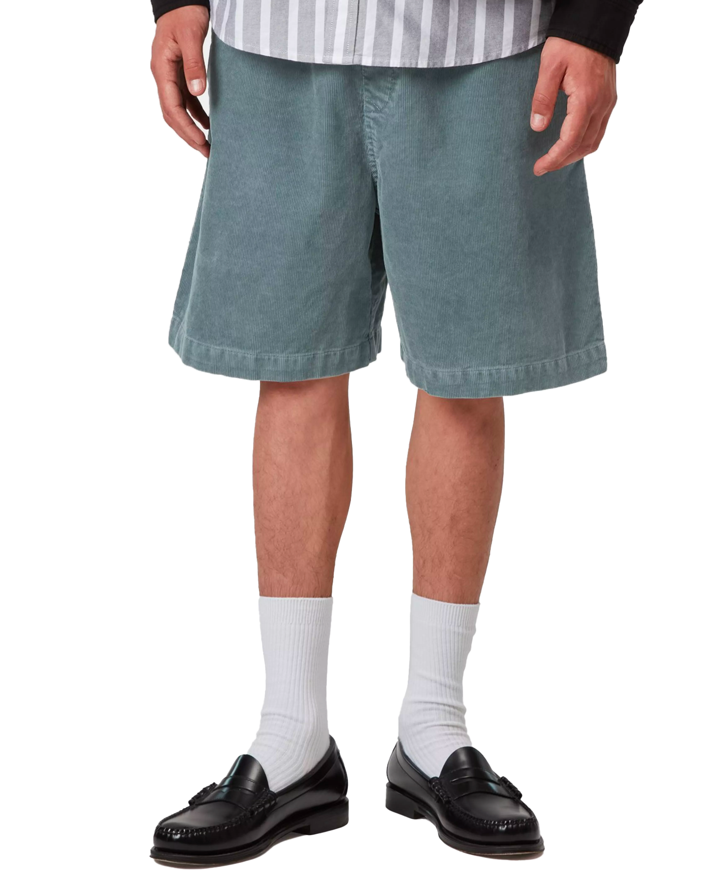 Short homme Reynold Carhartt WIP bleu grisé délavé porté face