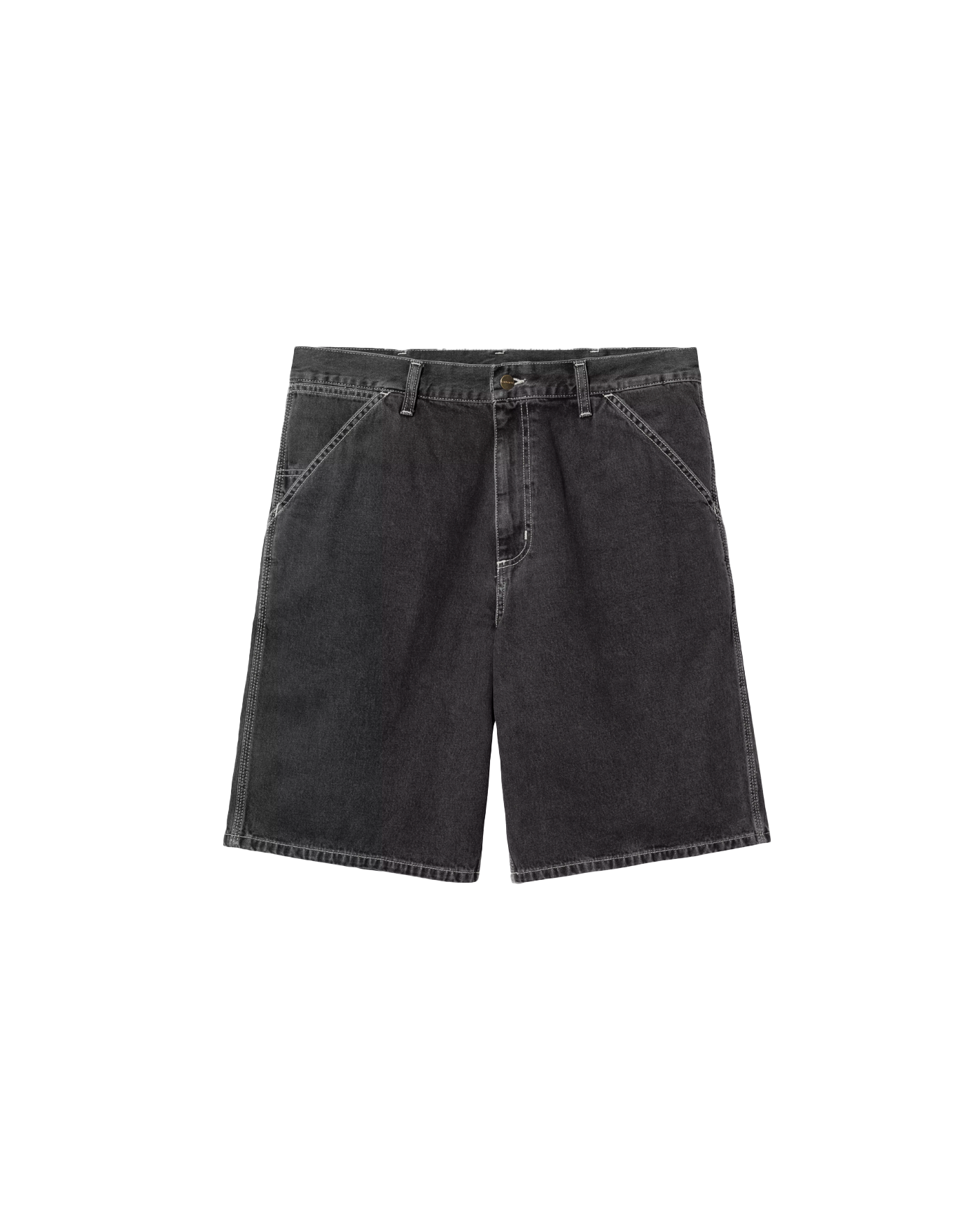 Short denim Carhartt WIP Simple noir délavé vue de face à plat