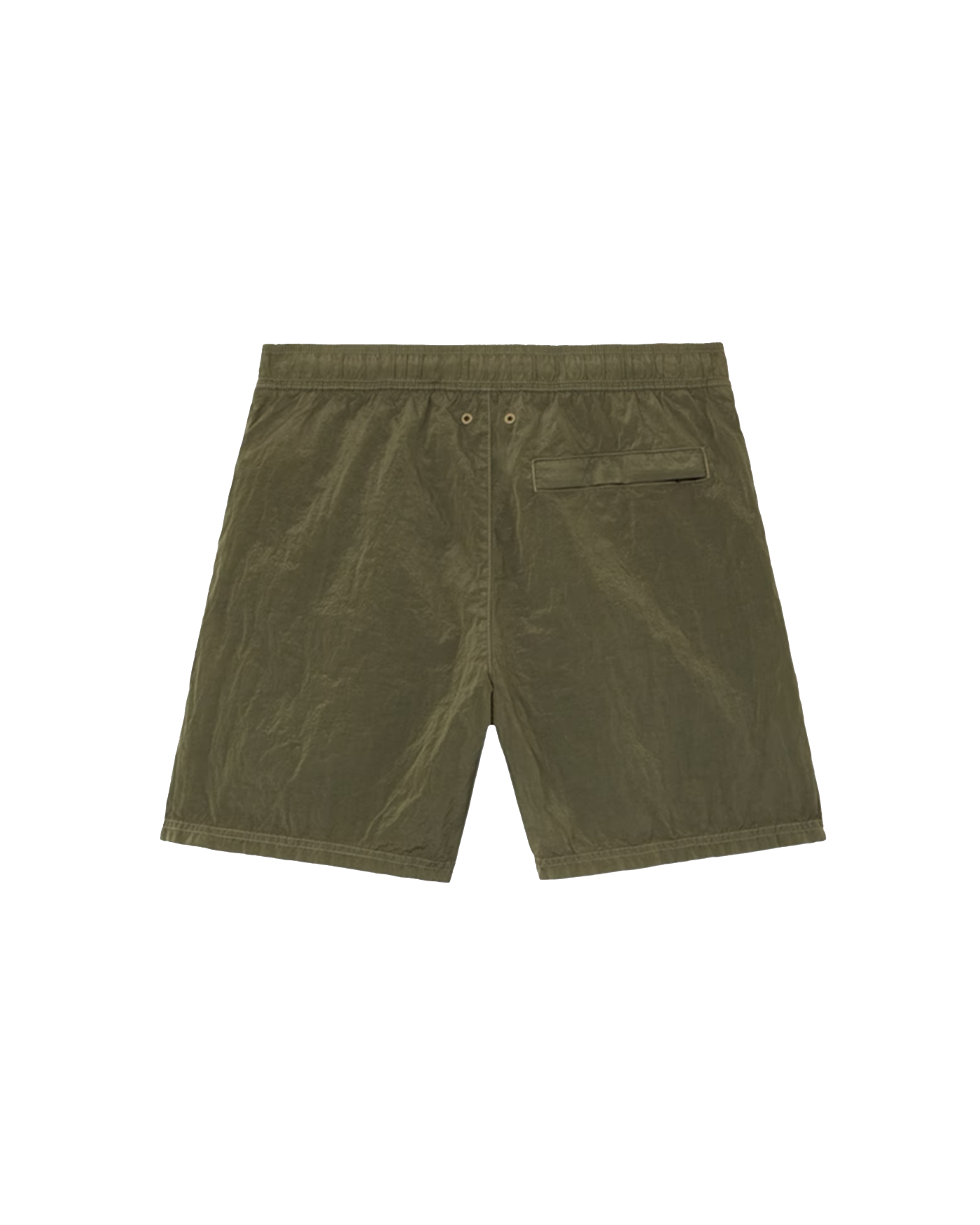 Short Stone Island kaki nylon vue dos avec poche zippée au dos