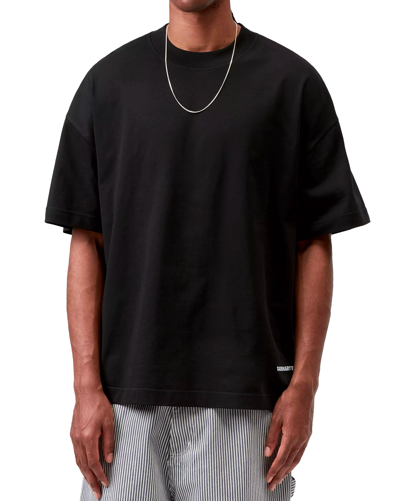 T-shirt Link Script Carhartt WIP noir porté collier chaîne face