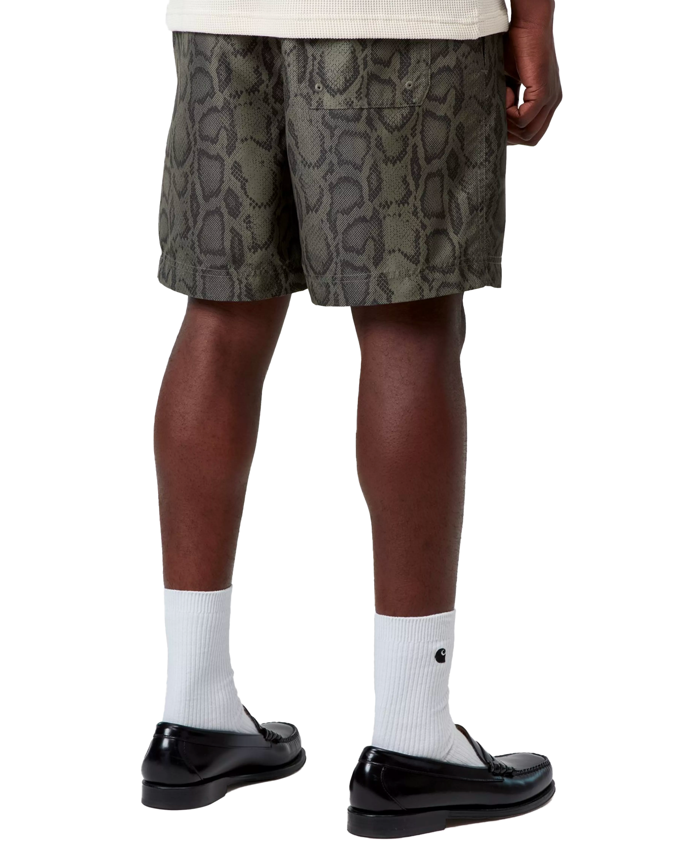 Short de bain Carhartt WIP imprimé snake camo gris kaki dos porté