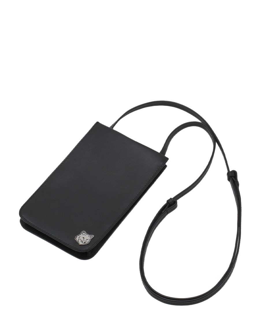 fox-head-neck-pouch-cardholder-black-MM05340LC0043 P199-maison-kitsune