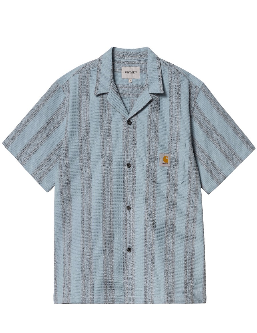 SHIRT S/S DODSON WAFFLE STRIPE MISTY SKY