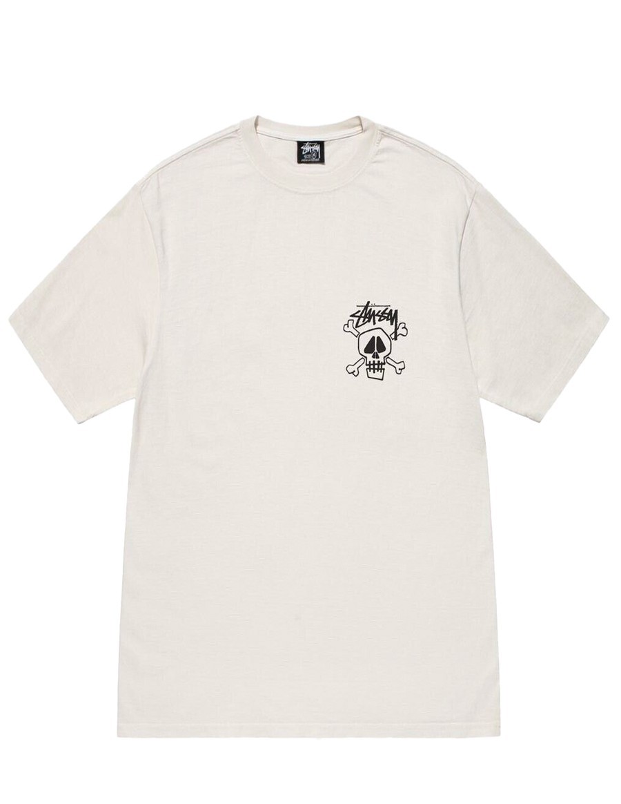 SKULL & BONES PIG. DYED TEE NATURAL