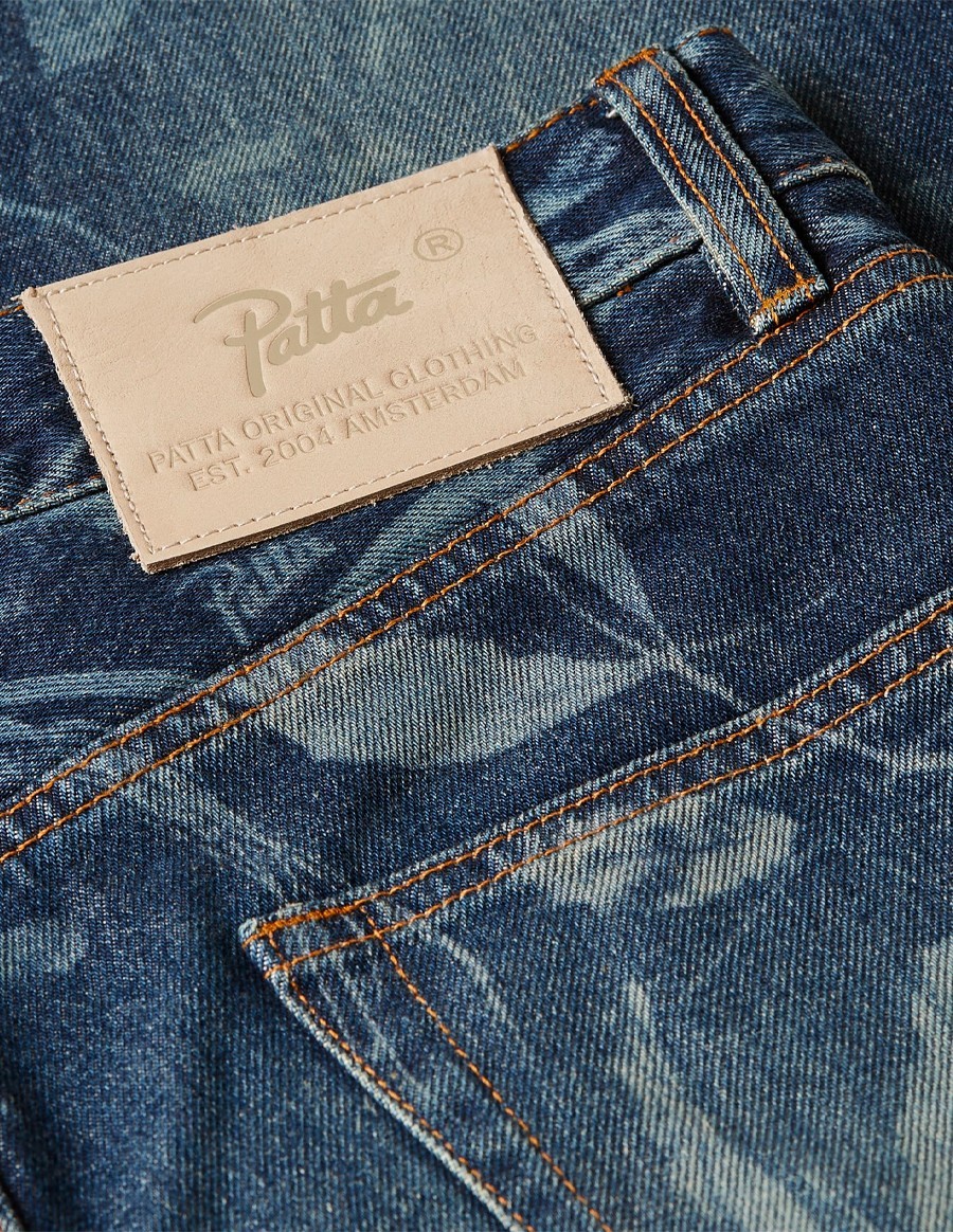 PATTA LEAVES LASER PRINTED DENIM JEANS