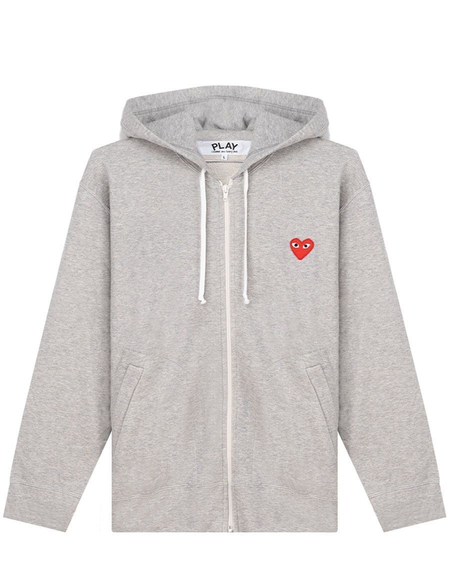 HOODIE ZIP RED HEART CDG PLAY GRAY