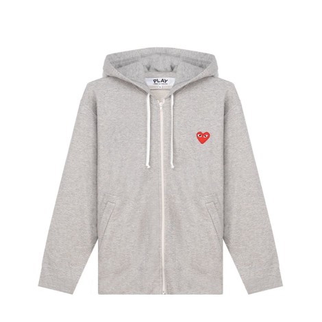 HOODIE ZIP RED HEART CDG PLAY GRAY