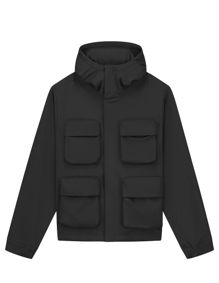 3D POCKETS HOODED PES JACKET BLACK