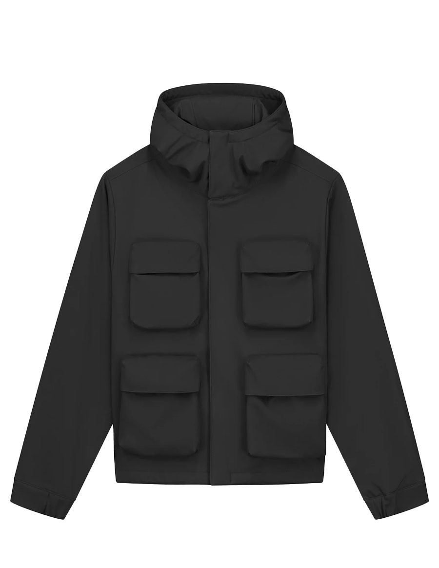 3D POCKETS HOODED PES JACKET BLACK