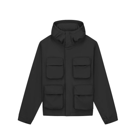 3D POCKETS HOODED PES JACKET BLACK